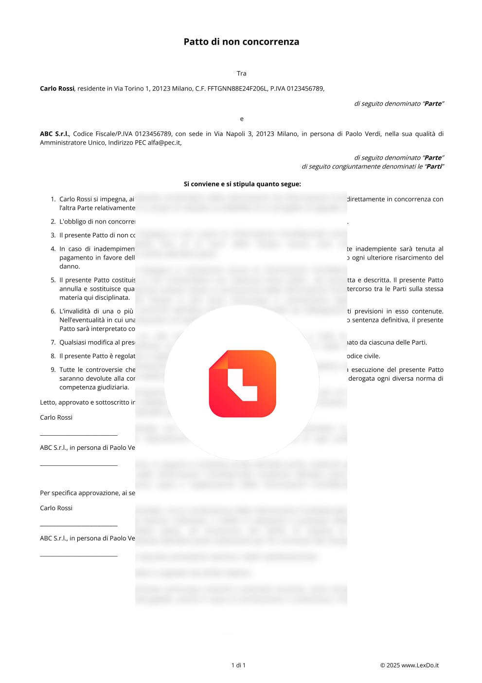 Patto di Non Concorrenza tra Imprese – Modello e Guida modello
