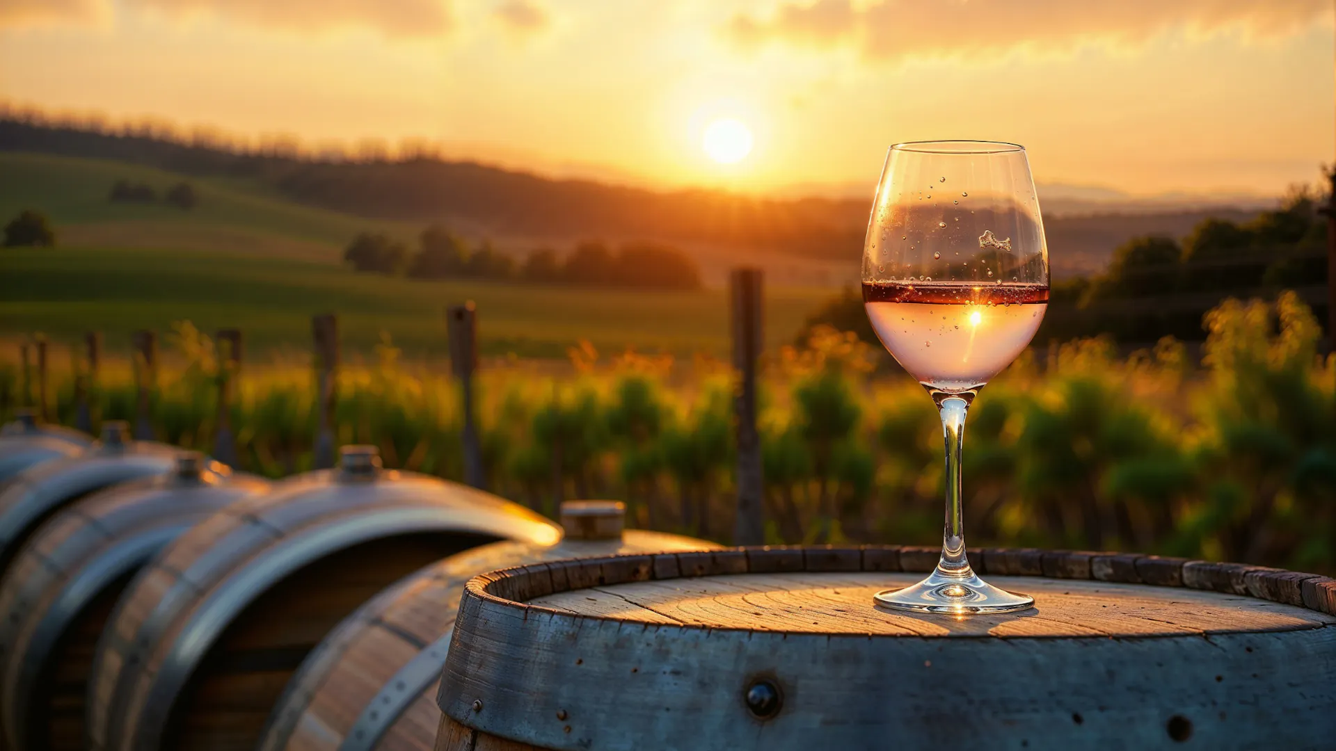 glas wijn in het veld op een zomeravond