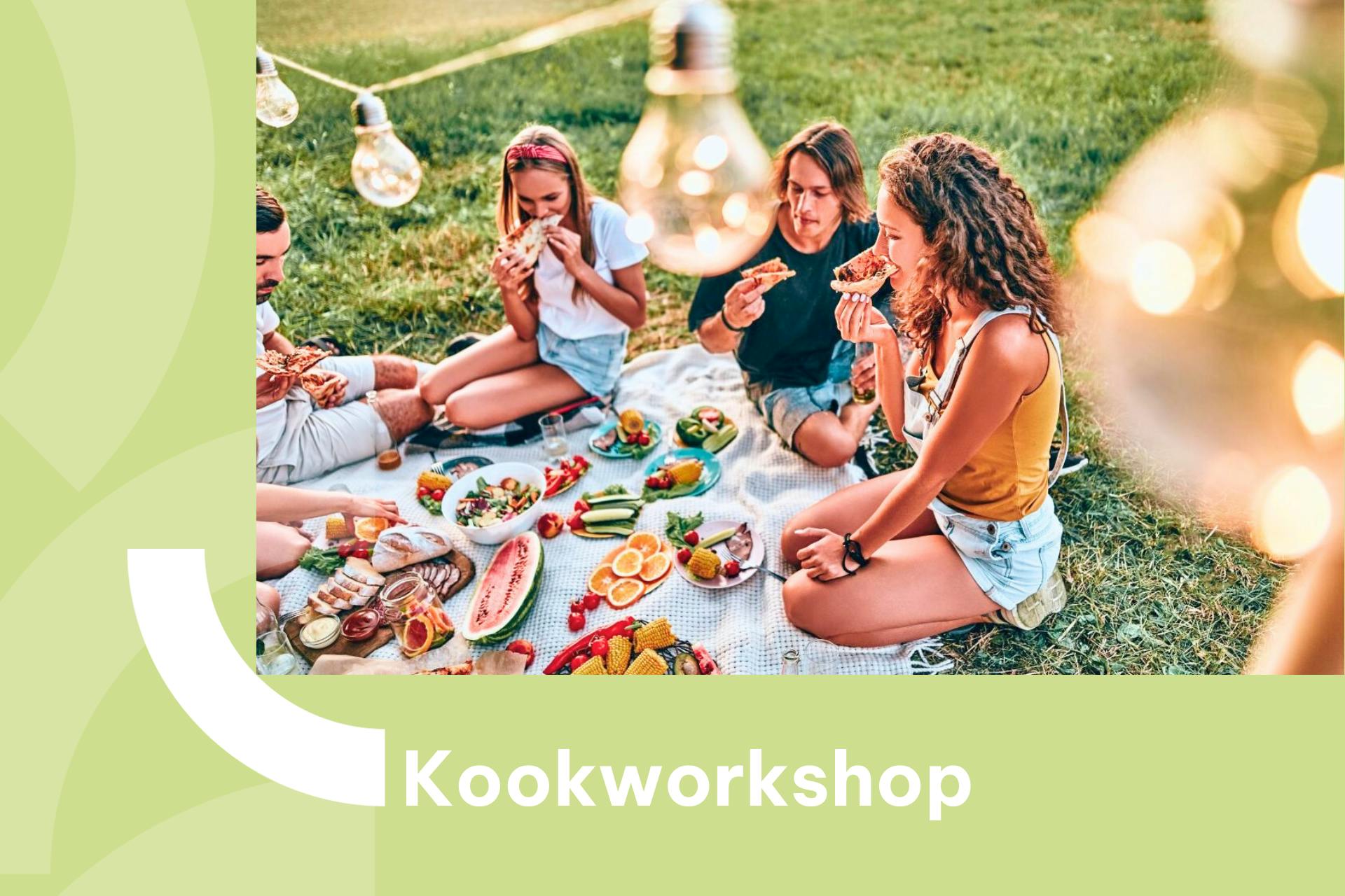 Banner met foto van mensen die picknicken met zomers eten en fermenten