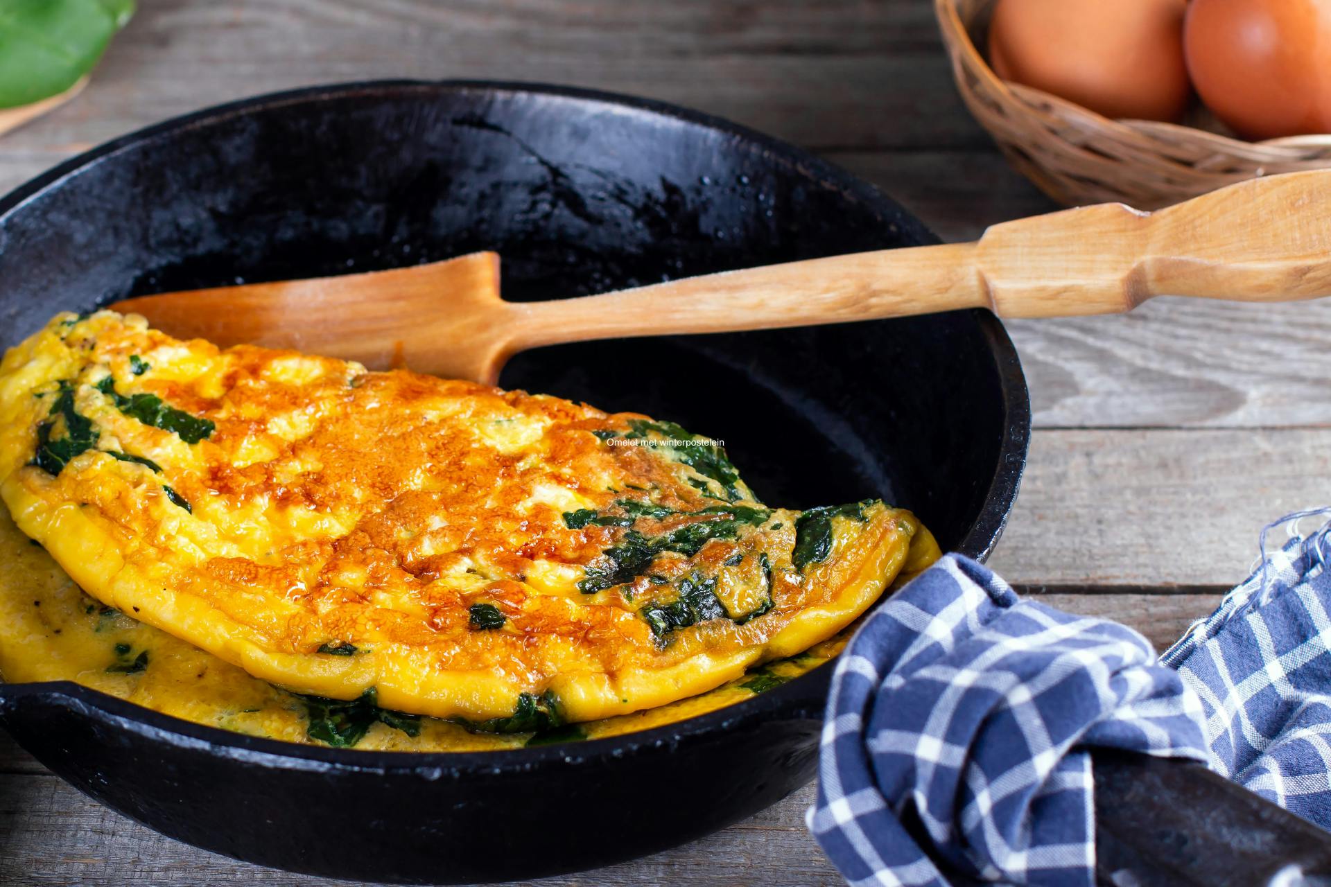 Pan met omelette en postelein