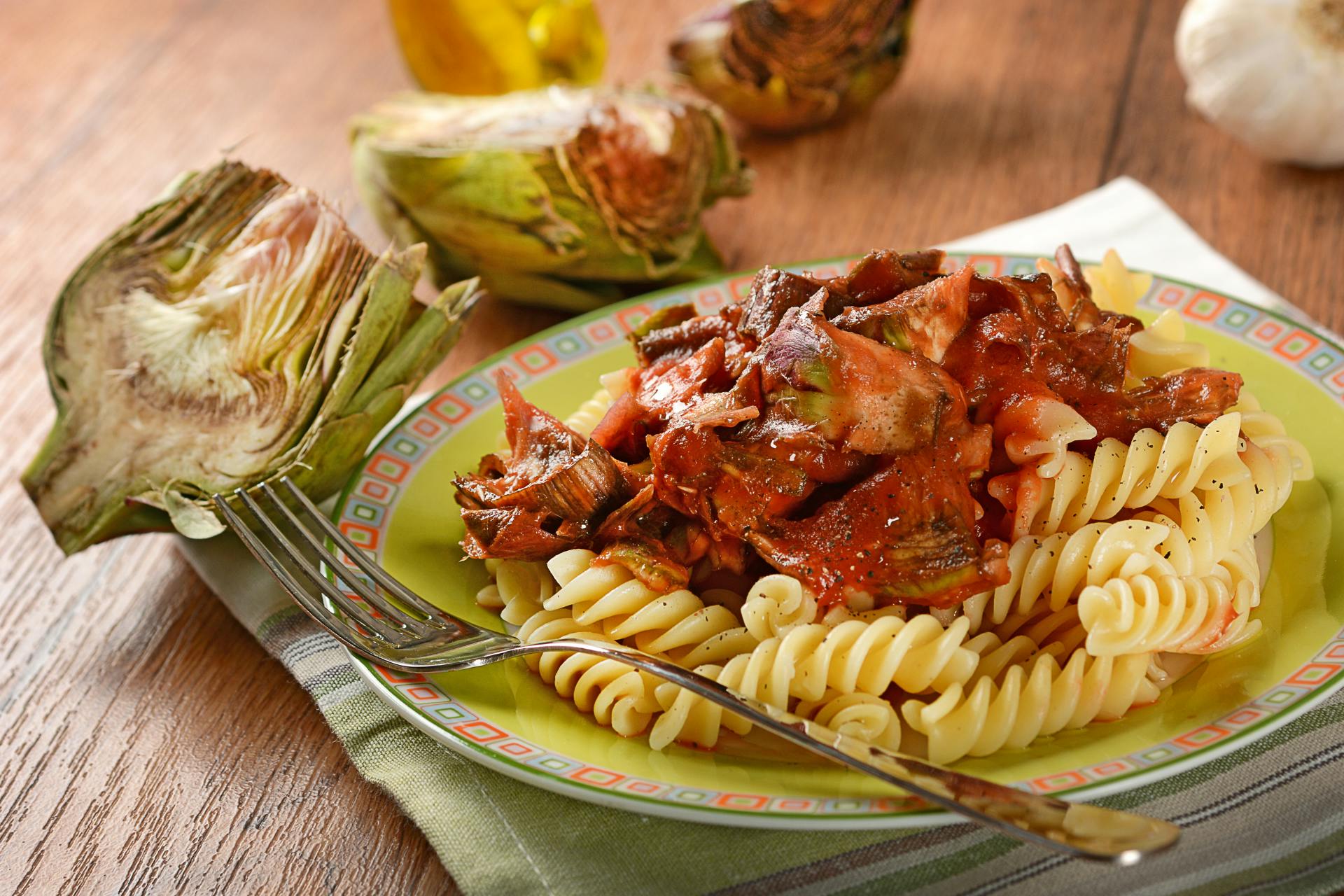Pasta met courgette en artisjokken