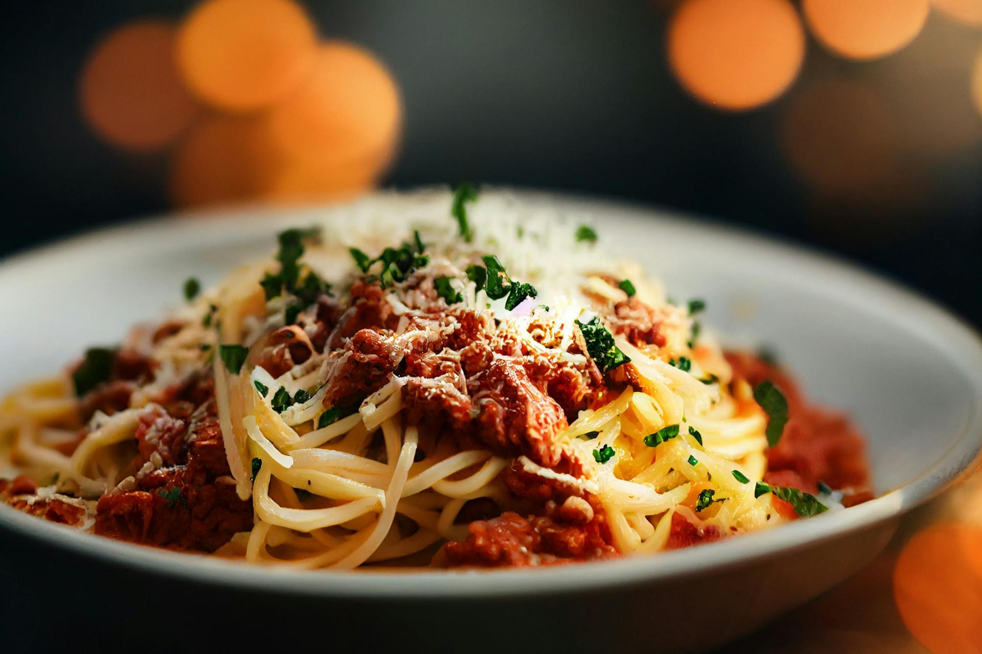 Bord met vegan spaghetti linzen bolognese