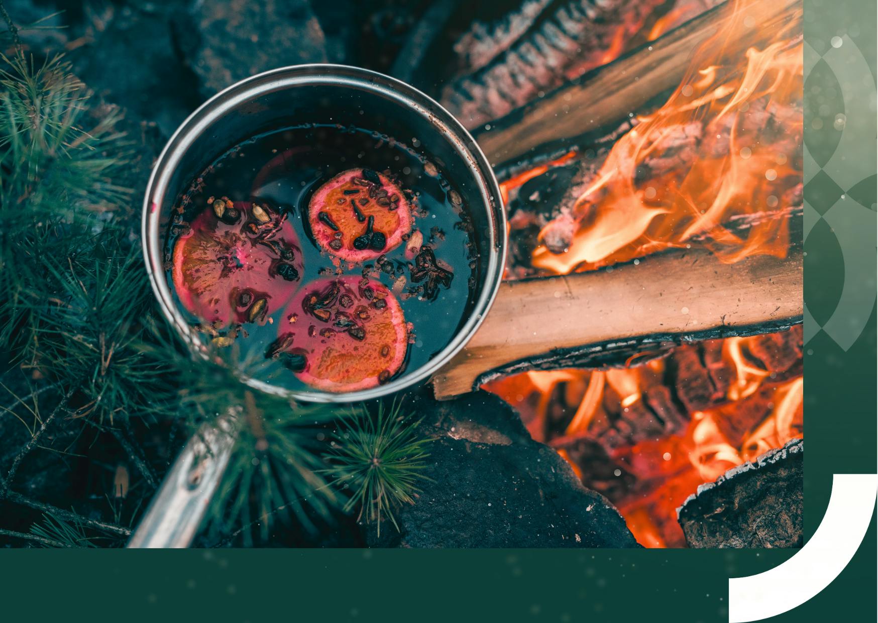 Banner met een foto van gluhwein en een vuurkorf