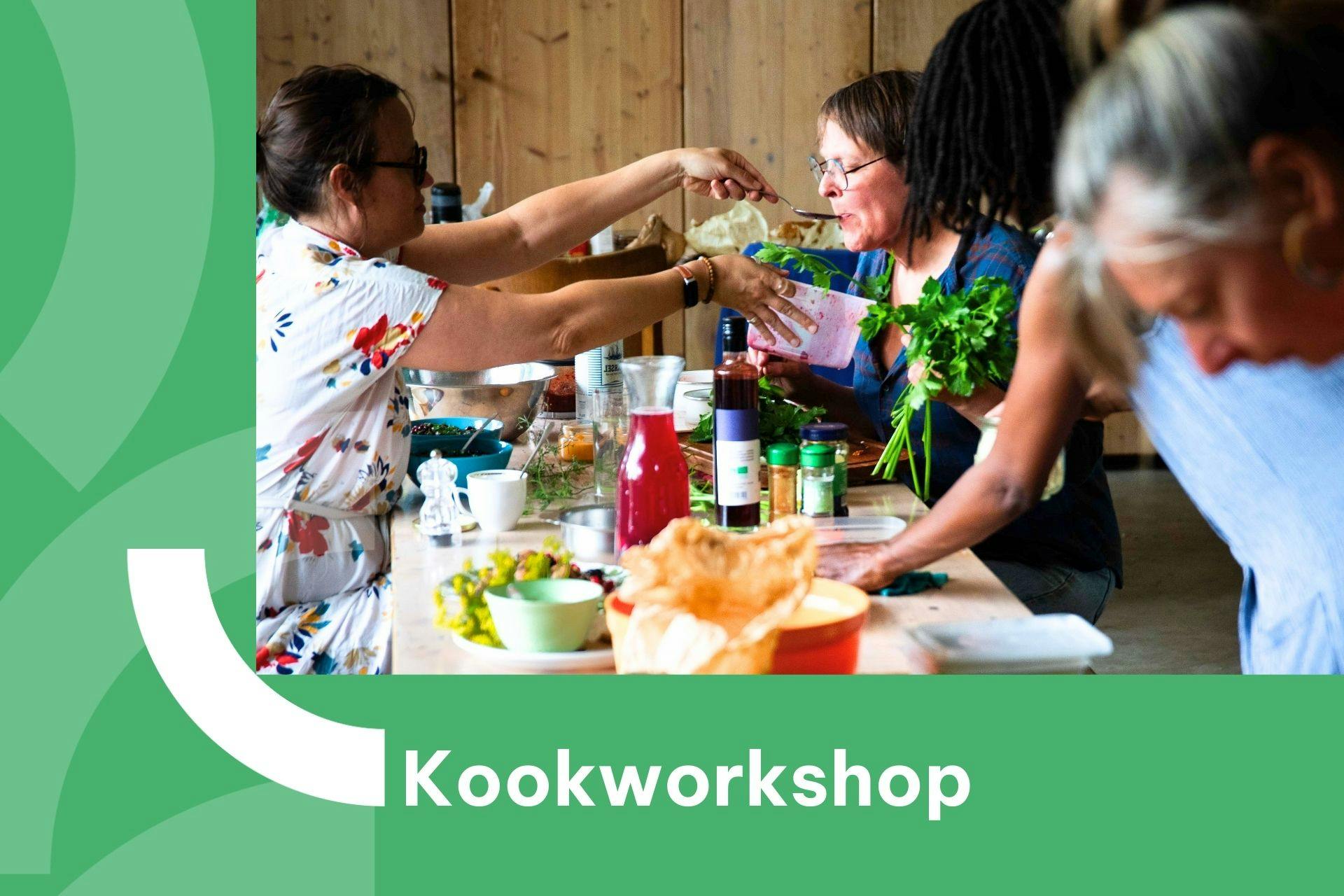 Banner met foto van een workshop fermenteren door De Plantenkok