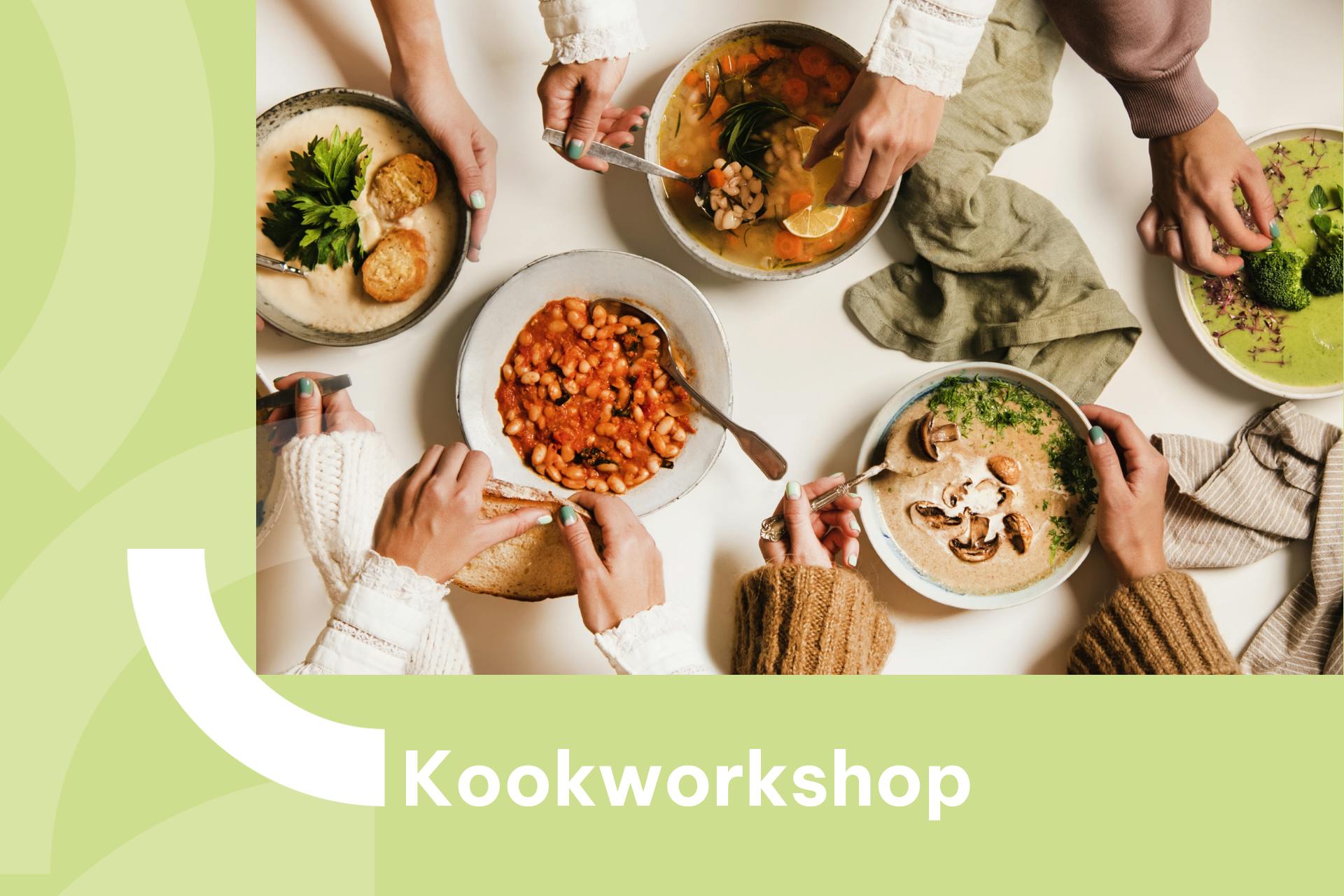 Banner met foto van tafel vol gerechten met peulvruchten