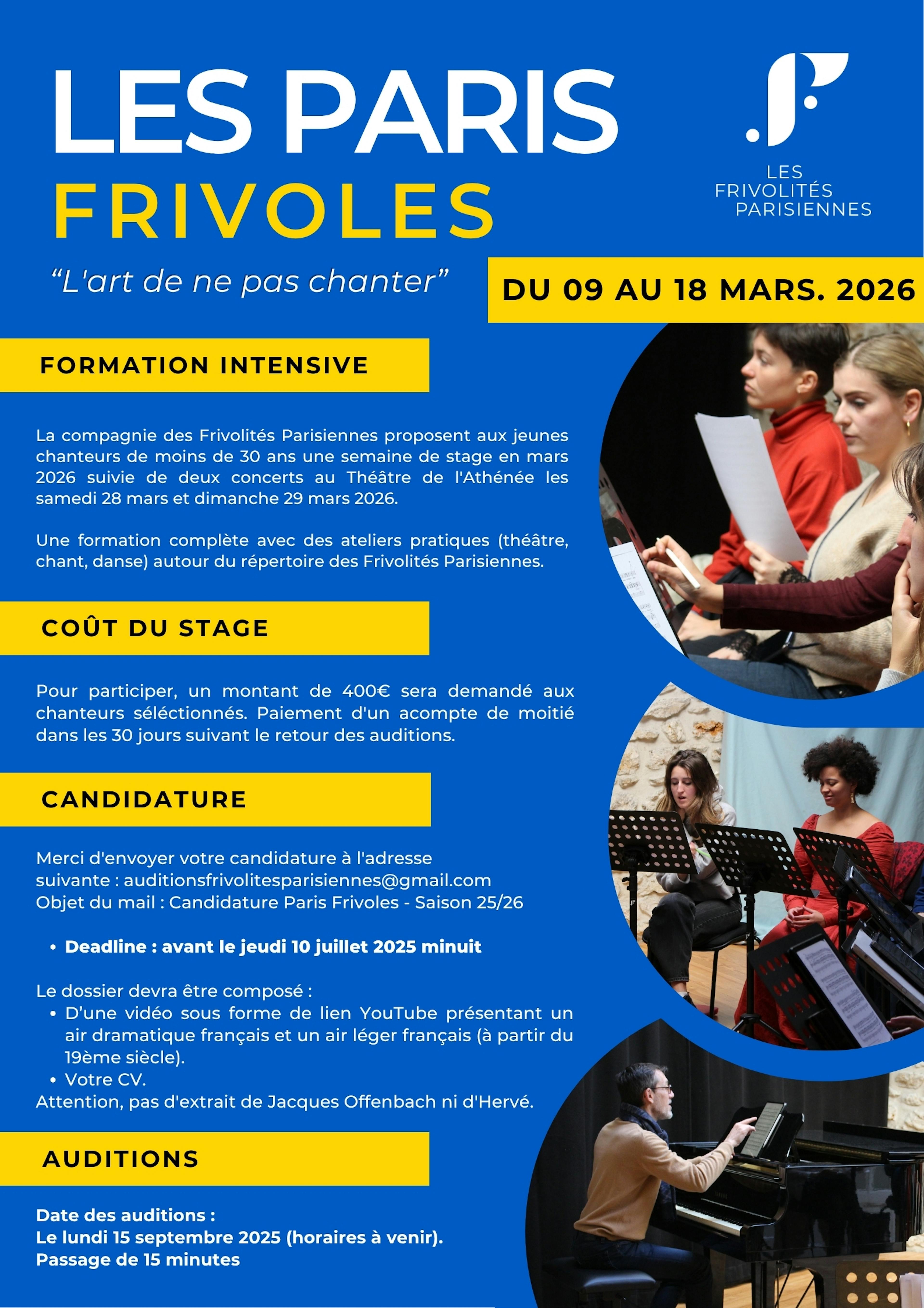 annonce auditions paris frivoles