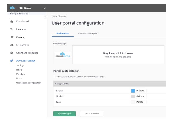 Change the logo, color scheme and even white label the end user portal to your own subdomain