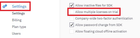 Allowing multiple trial license option