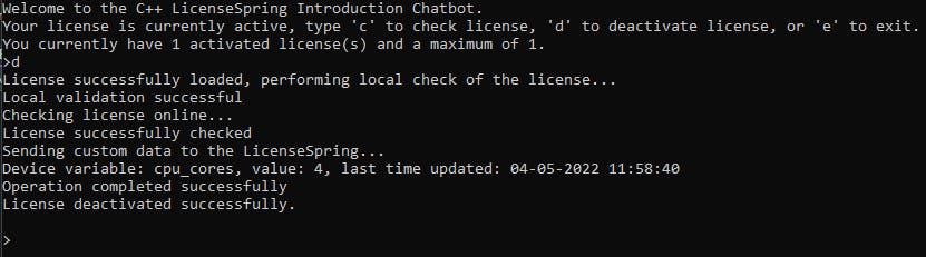 Deactivating a License with the Chatbot
