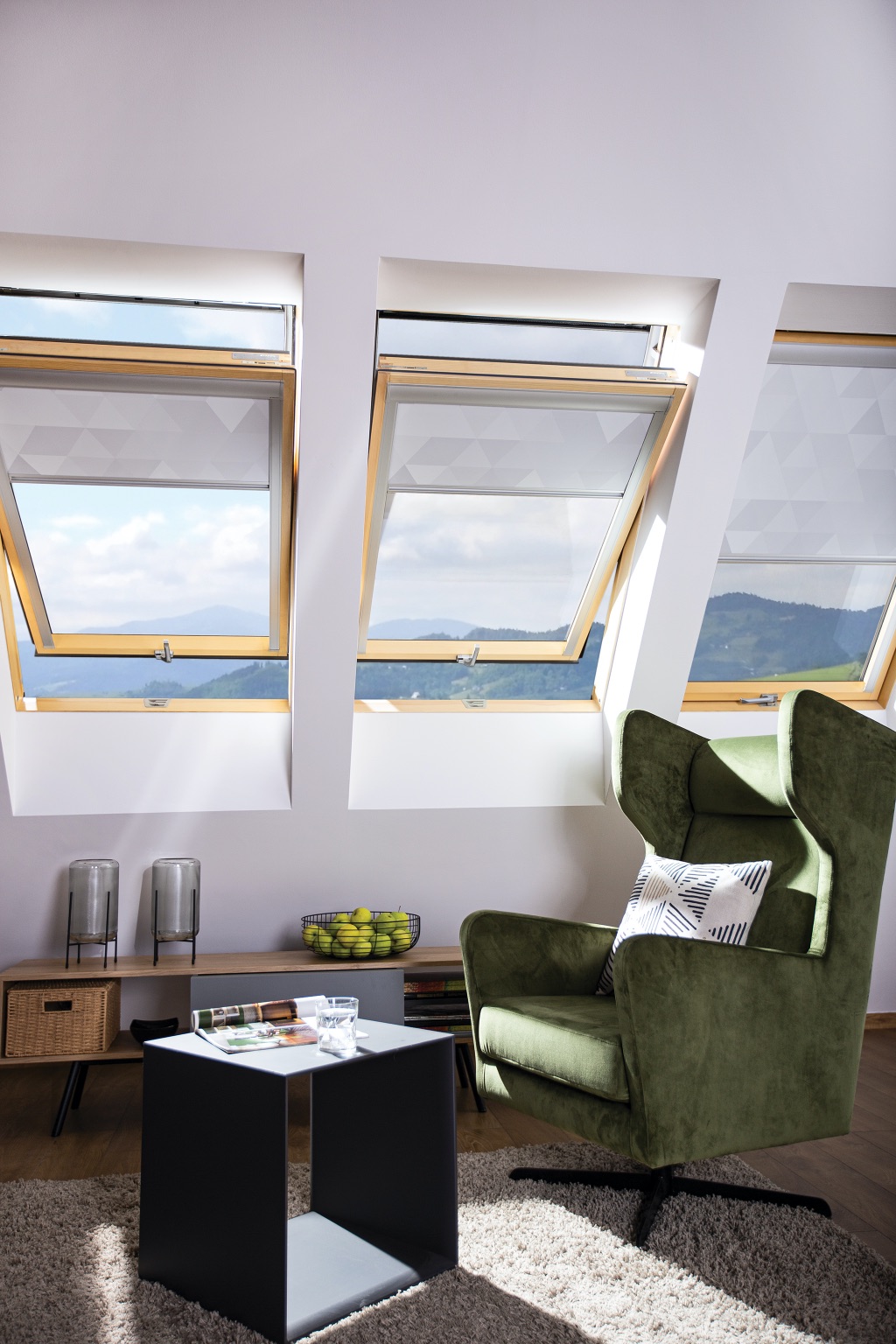 Dachfenster Innenrollo im Wohnzimmer