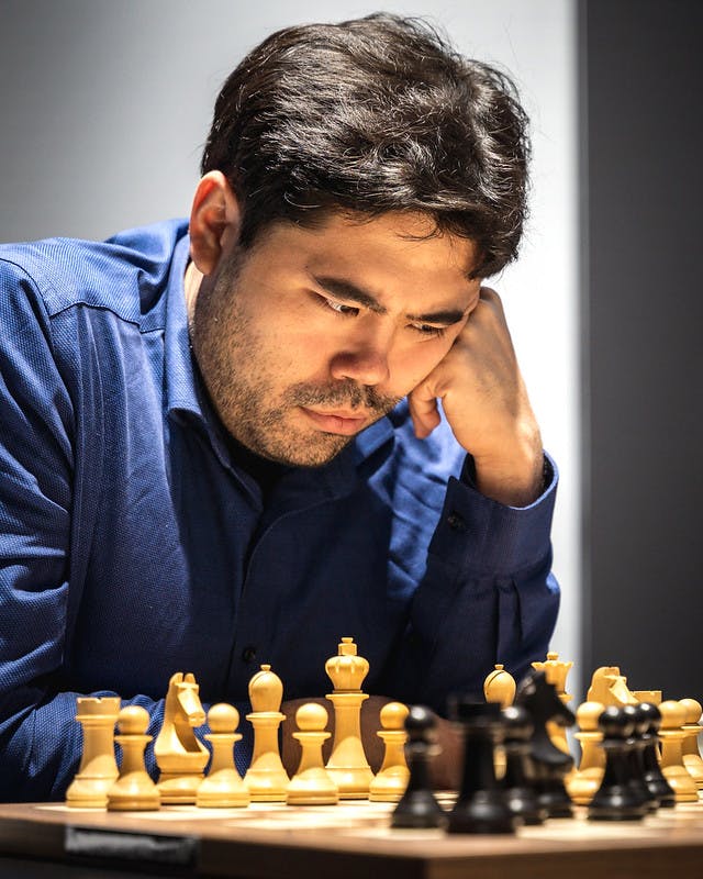 Hikaru Nakamura and Richard Rapport after the first semi-final of the FIDE  Grand Prix 2022 