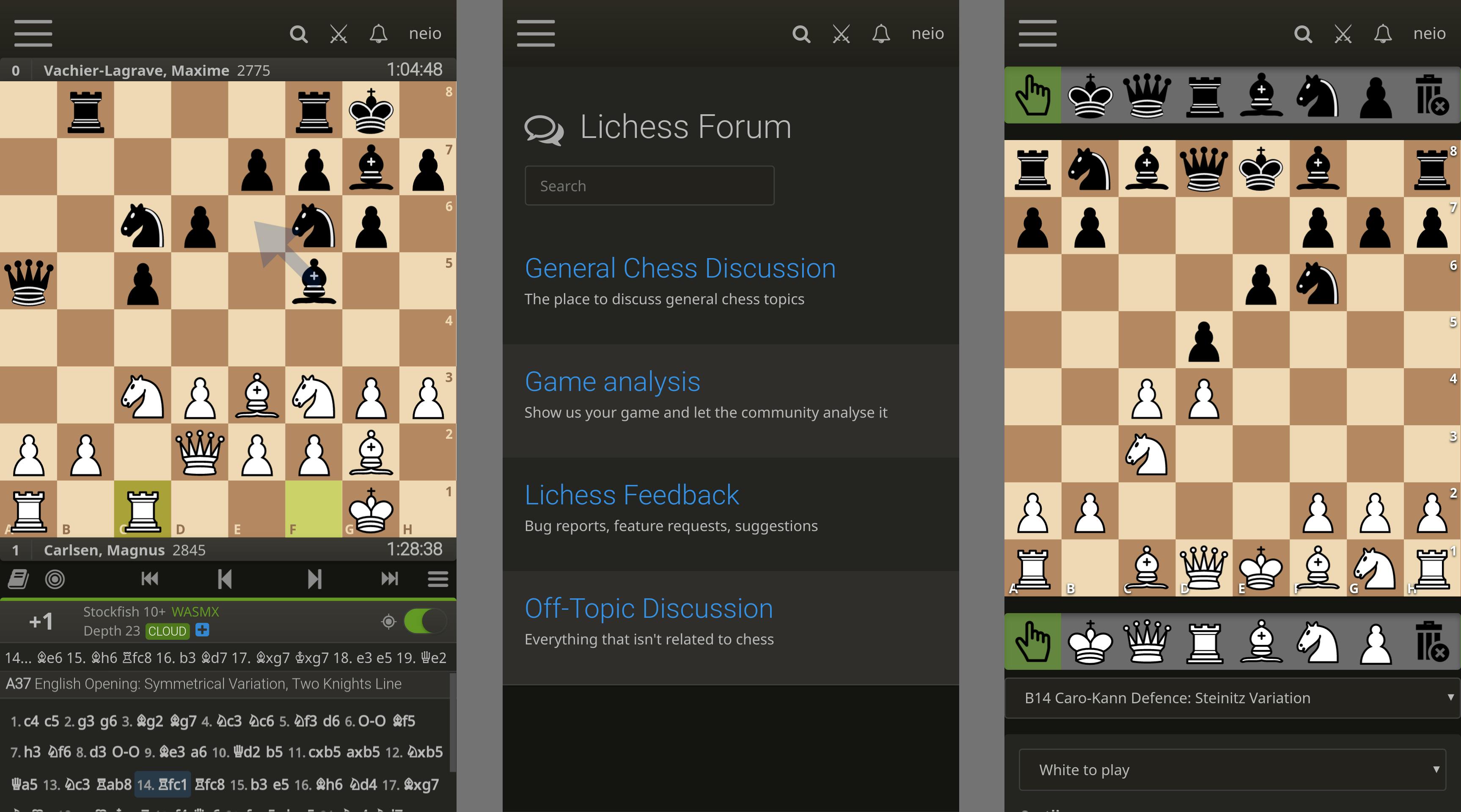 lichess.org on X: On Lichess v2, all features available in the browser  will also work well on mobile! Here are some v2 mobile screenshots of  features only available in the browser that