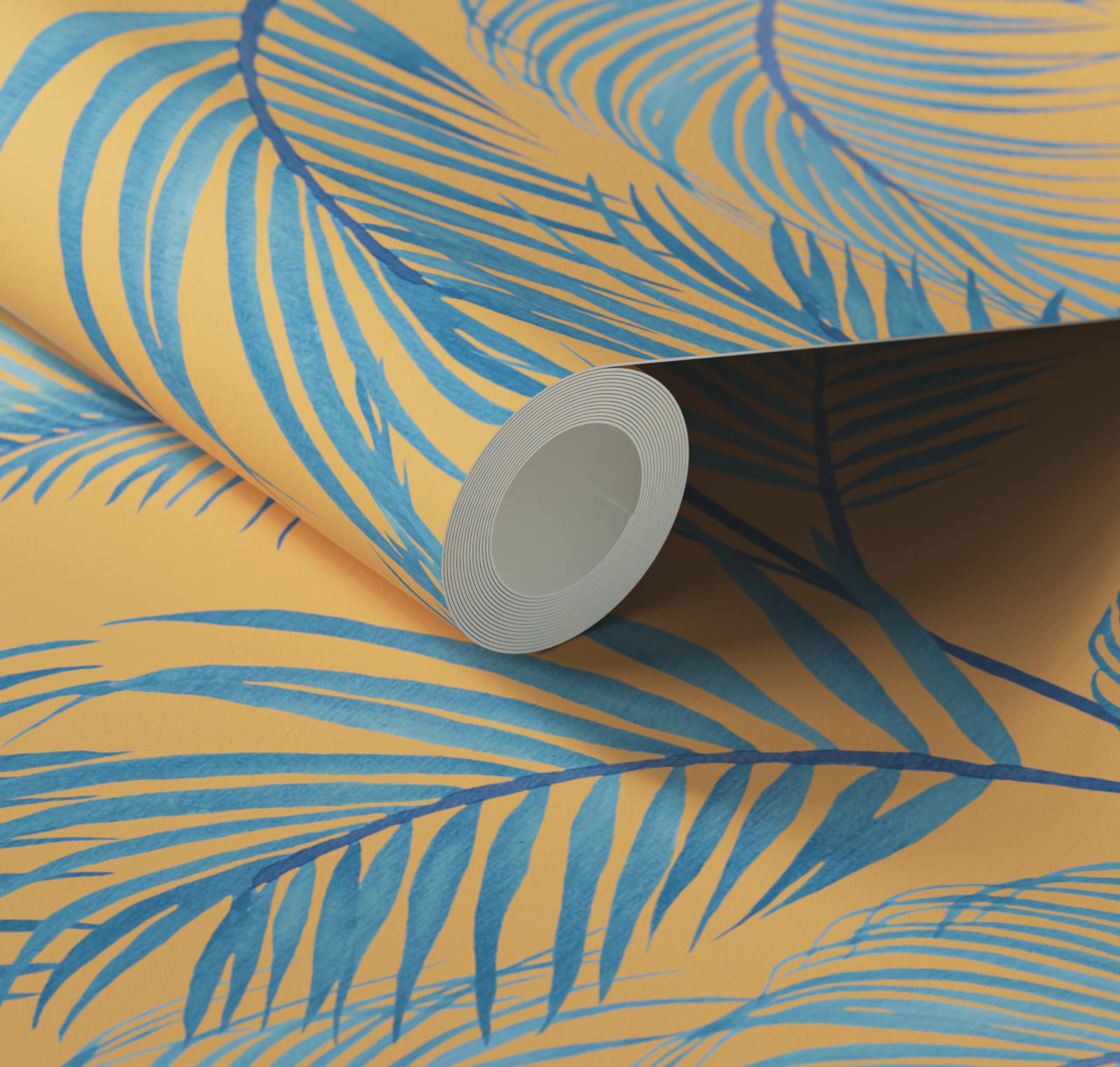 Close up of Lick x Belinda Bayley Jungle 01 orange palm leaf wallpaper