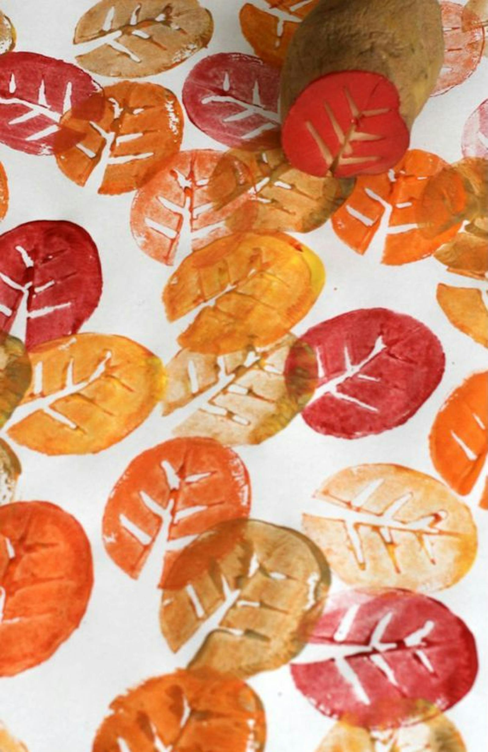 Potato stamps in leaf print