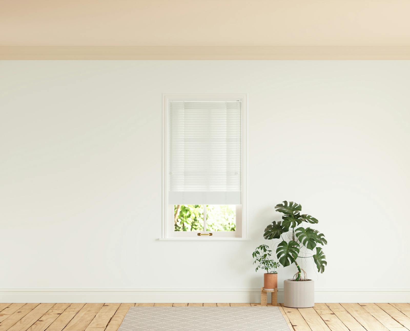 Room with walls painted in Lick White 01 and White 01 Venetian fine grain blinds