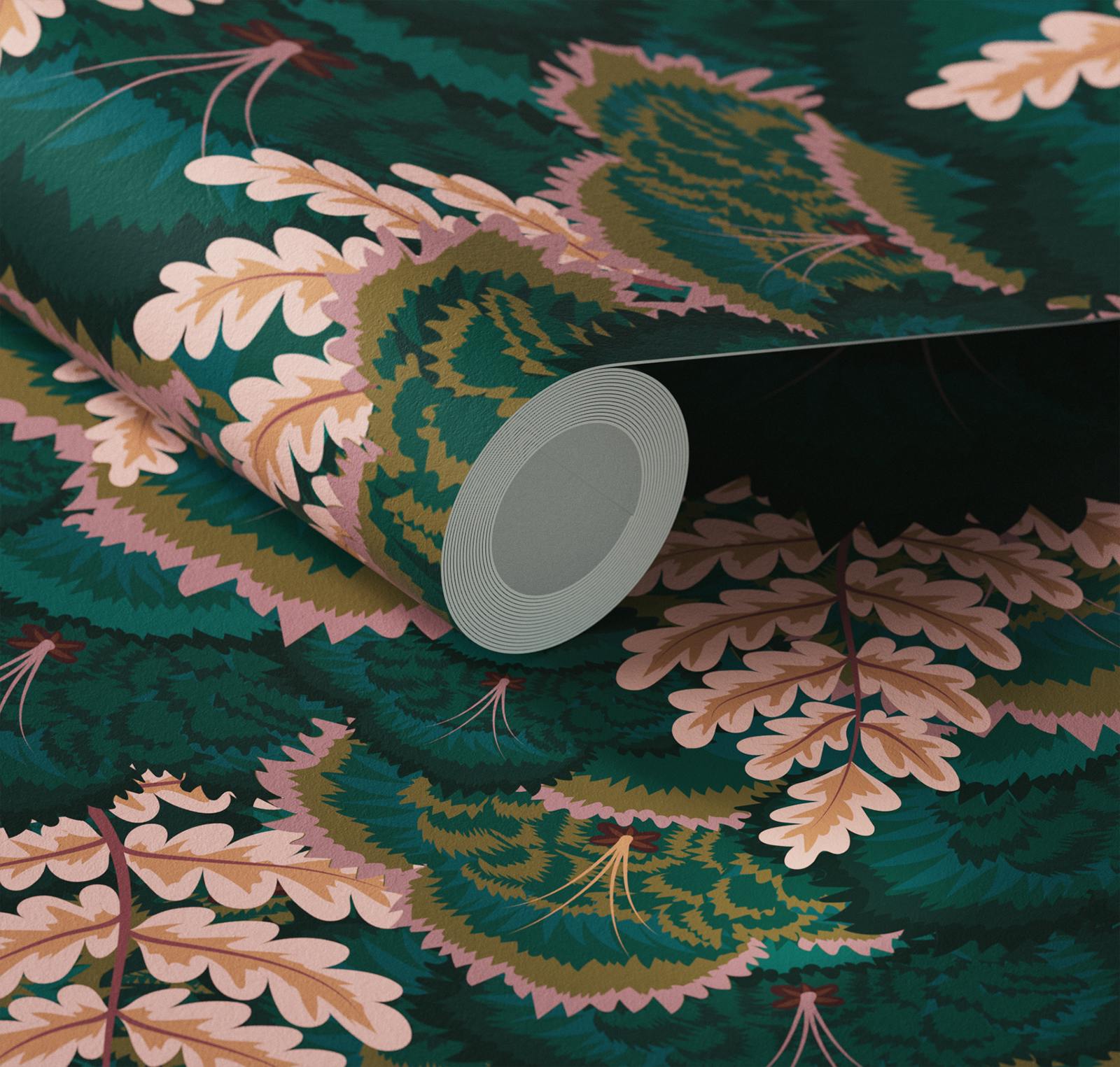 Close up of Lick x Natasha Coverdale Electric Poppies floral wallpaper in green