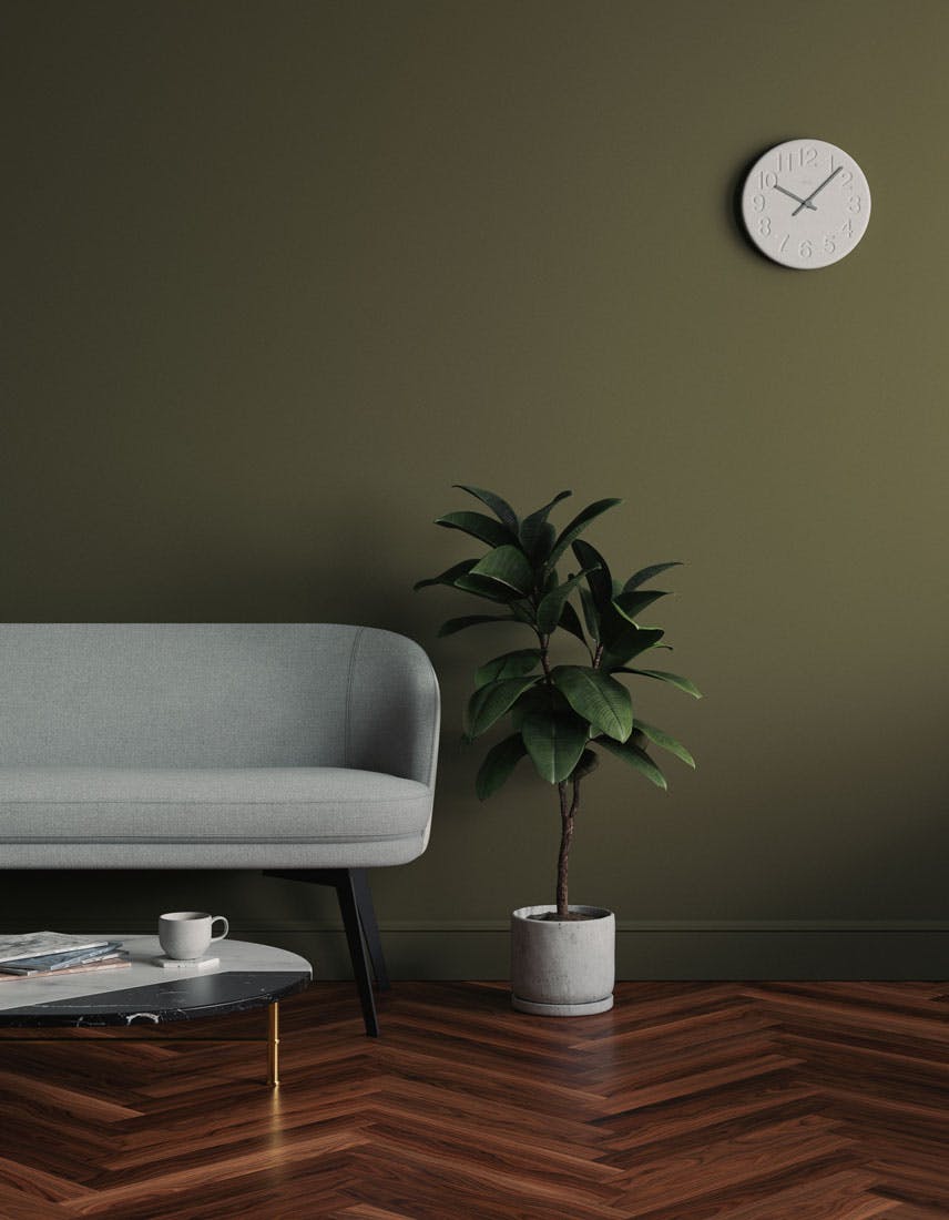 Living room scene decorated with Lick Green 05 paint