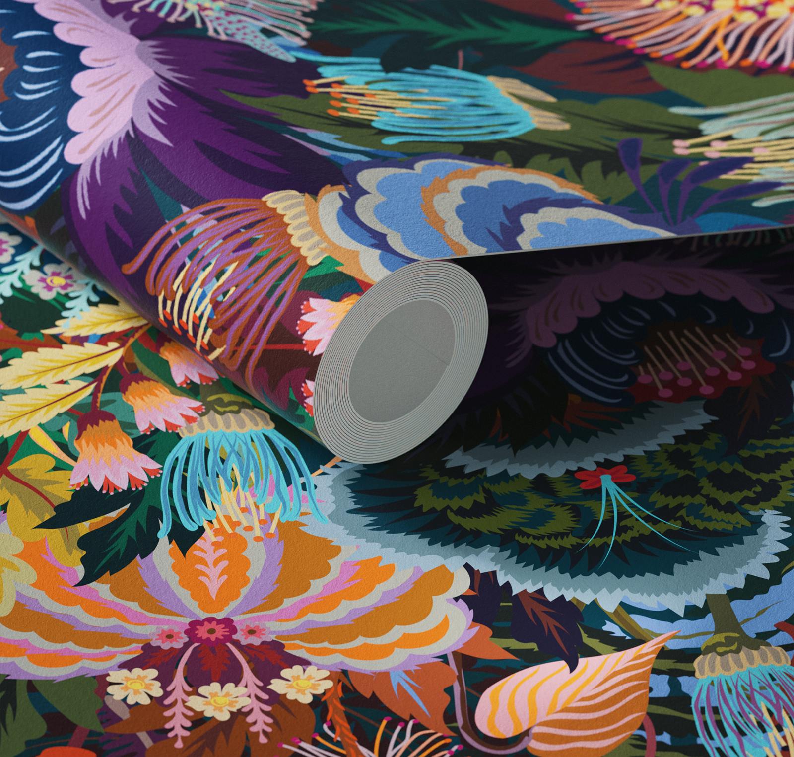 Close up of Lick x Natasha Coverdale Mars Meadow floral wallpaper in green