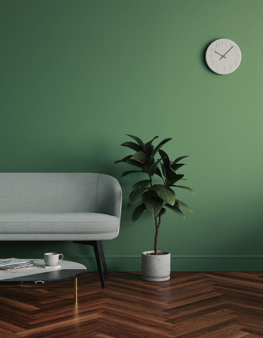 Living room scene decorated with Lick Green 07 paint