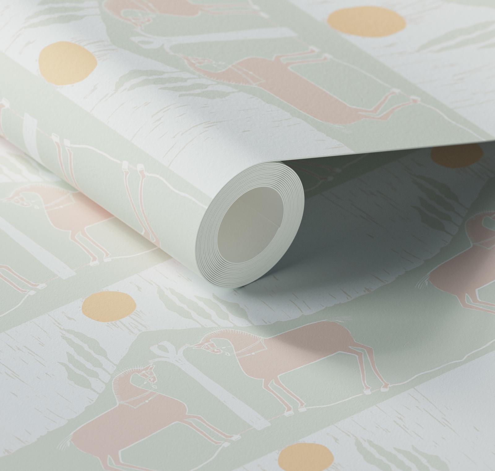 Close up of Lick x Annika Reed Western 02 white and mint green animal wallpaper