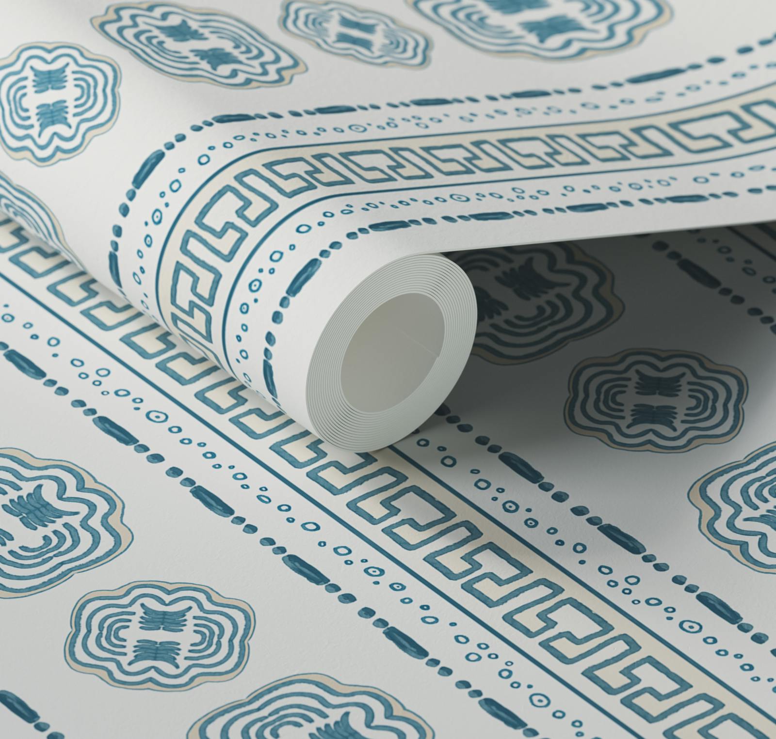 Close up of Lick x Lottie McDowell Hestia 01 greek patterened wallpaper