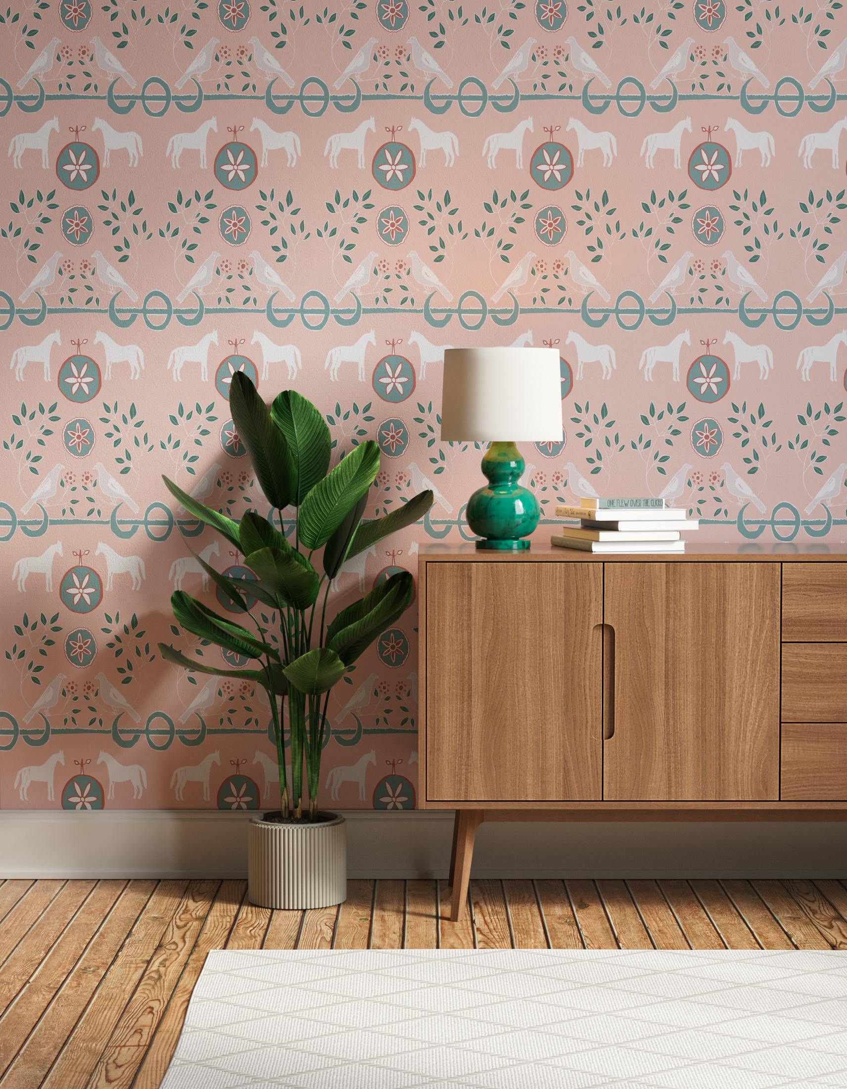 Hallway decorated with Lick x Annika Reed Dove 01 kid's pink dove wallpaper