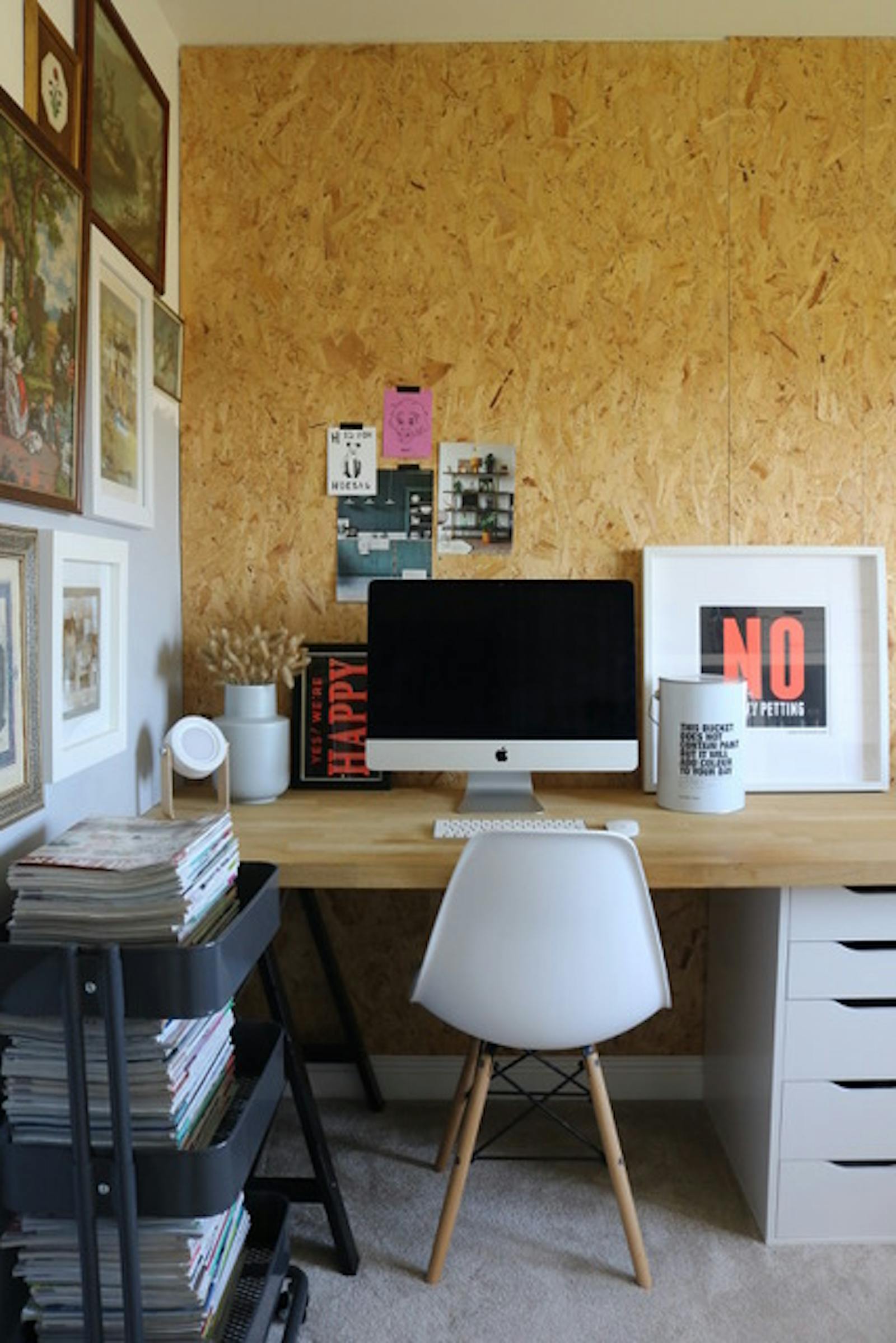 Workspace corner with cork wall