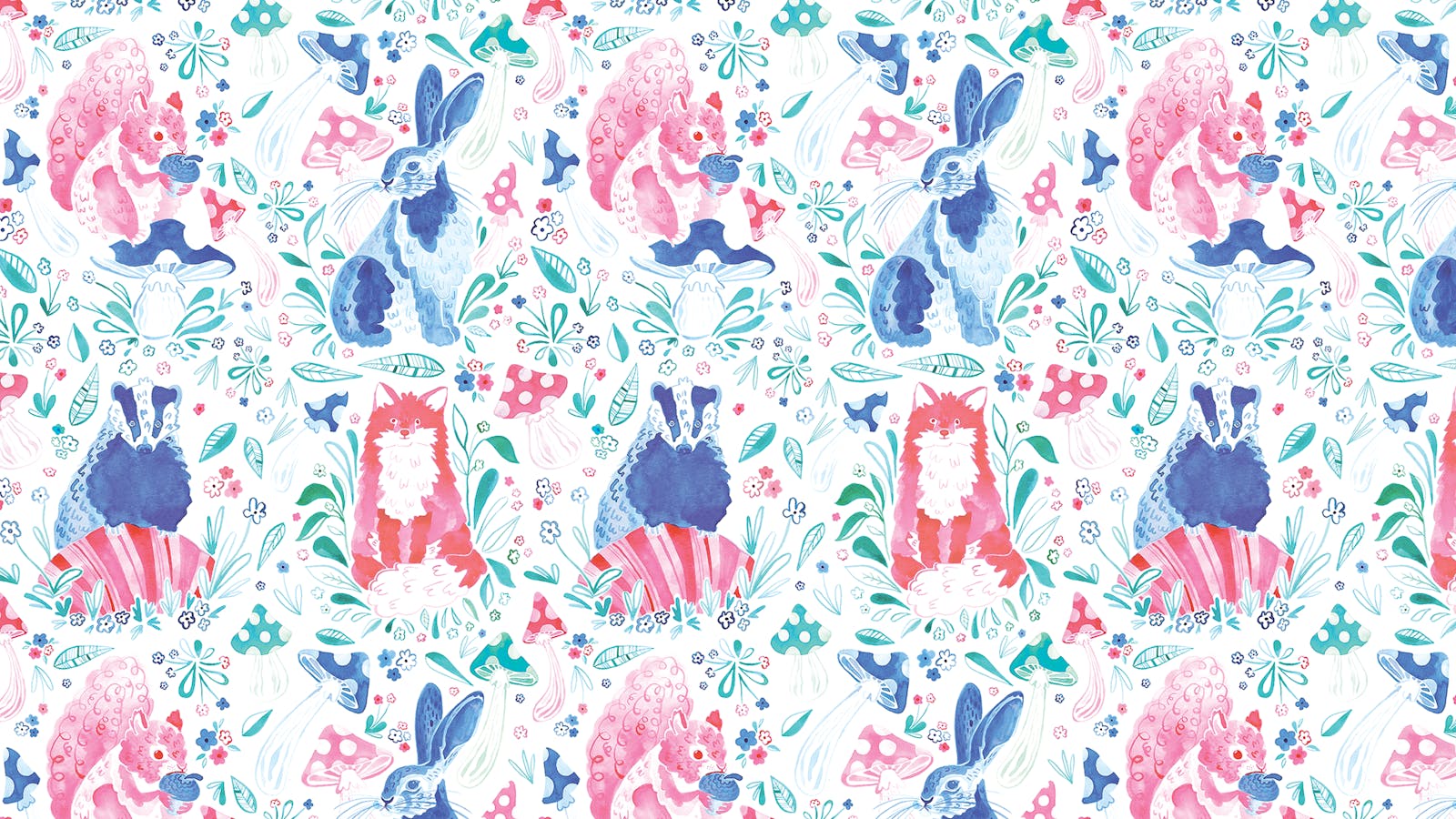 Lick x Franki Barber Woodland Animals 01 pink and blue children's wallpaper