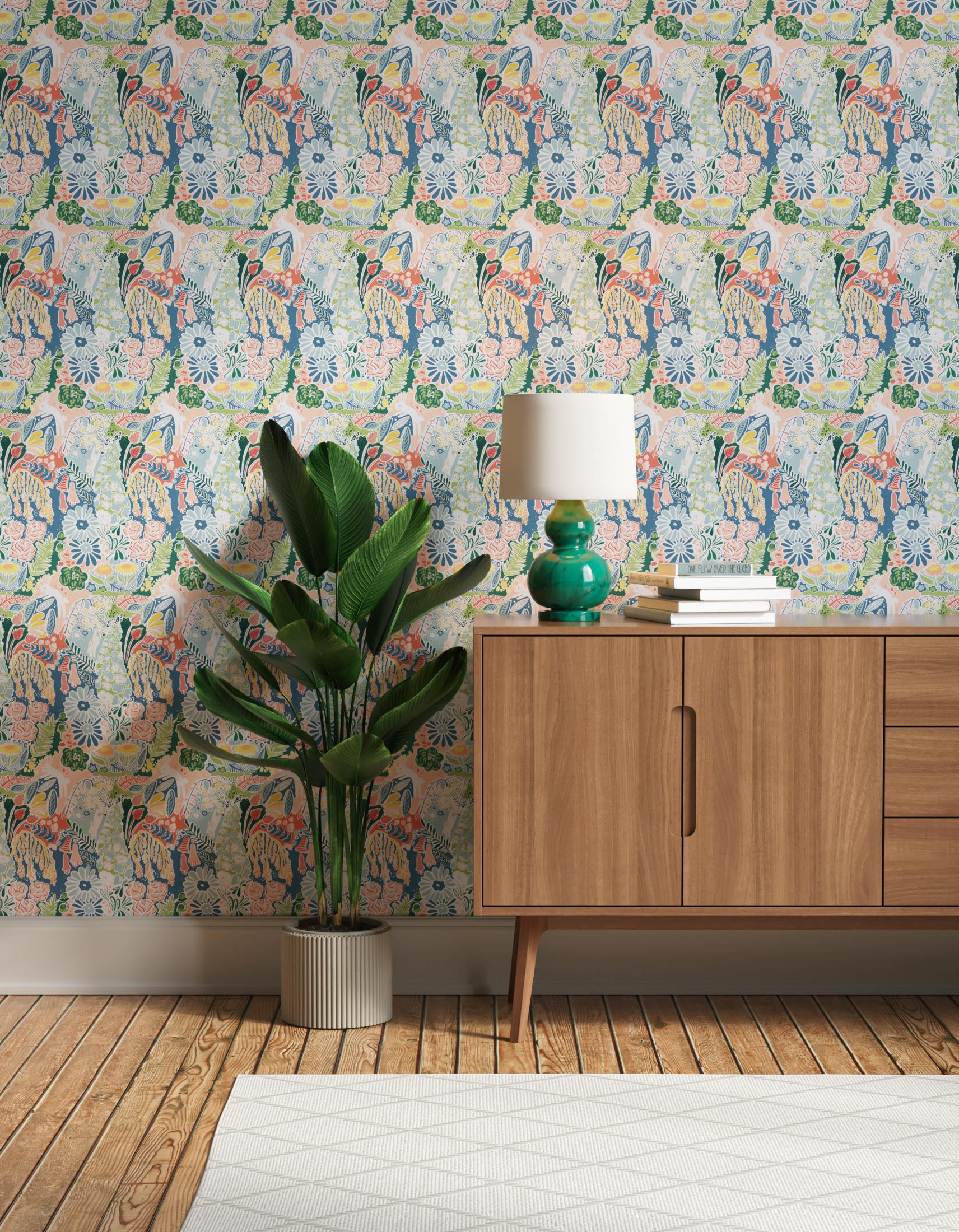 Hallway decorated with Lick x Franki Barber Enchanted Forest 01 kid's magical rabbit wallpaper