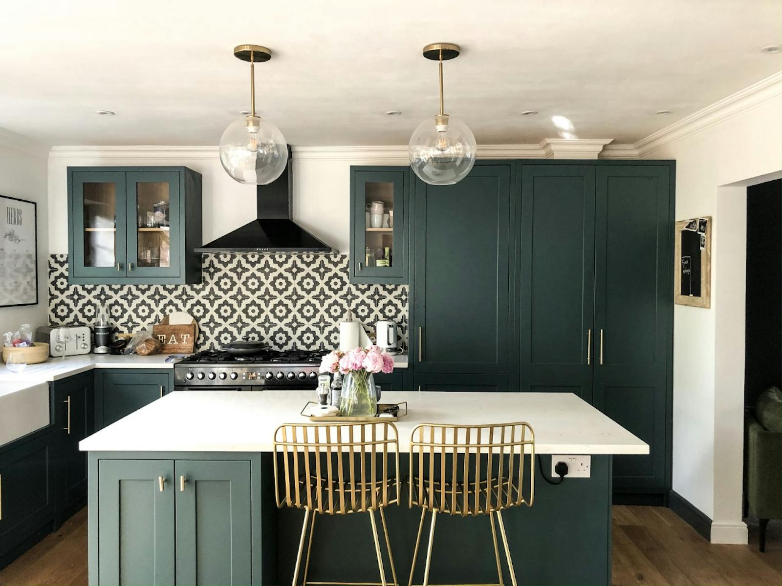 Kitchen painted in a teal colour