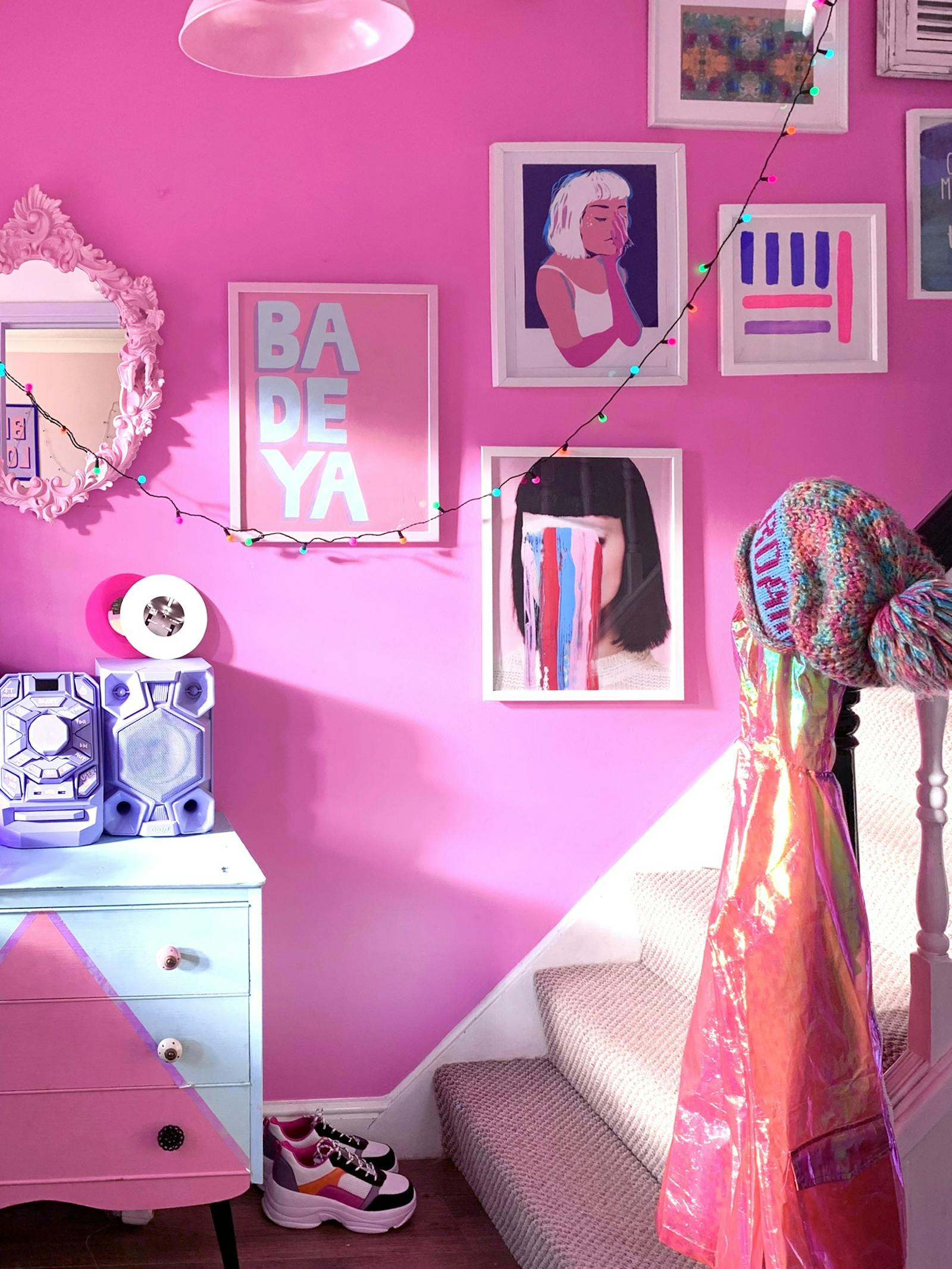 Pink wall with neon lights