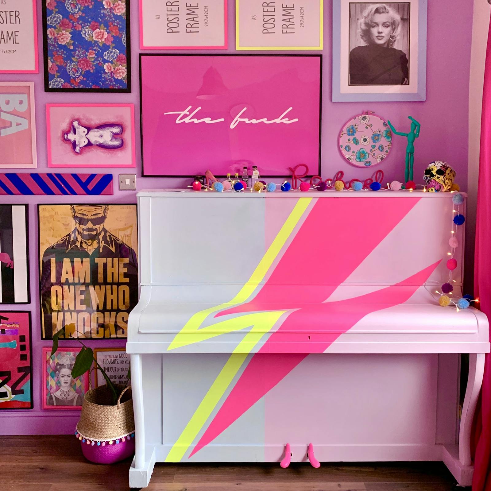 Piano with David Bowie inspired print
