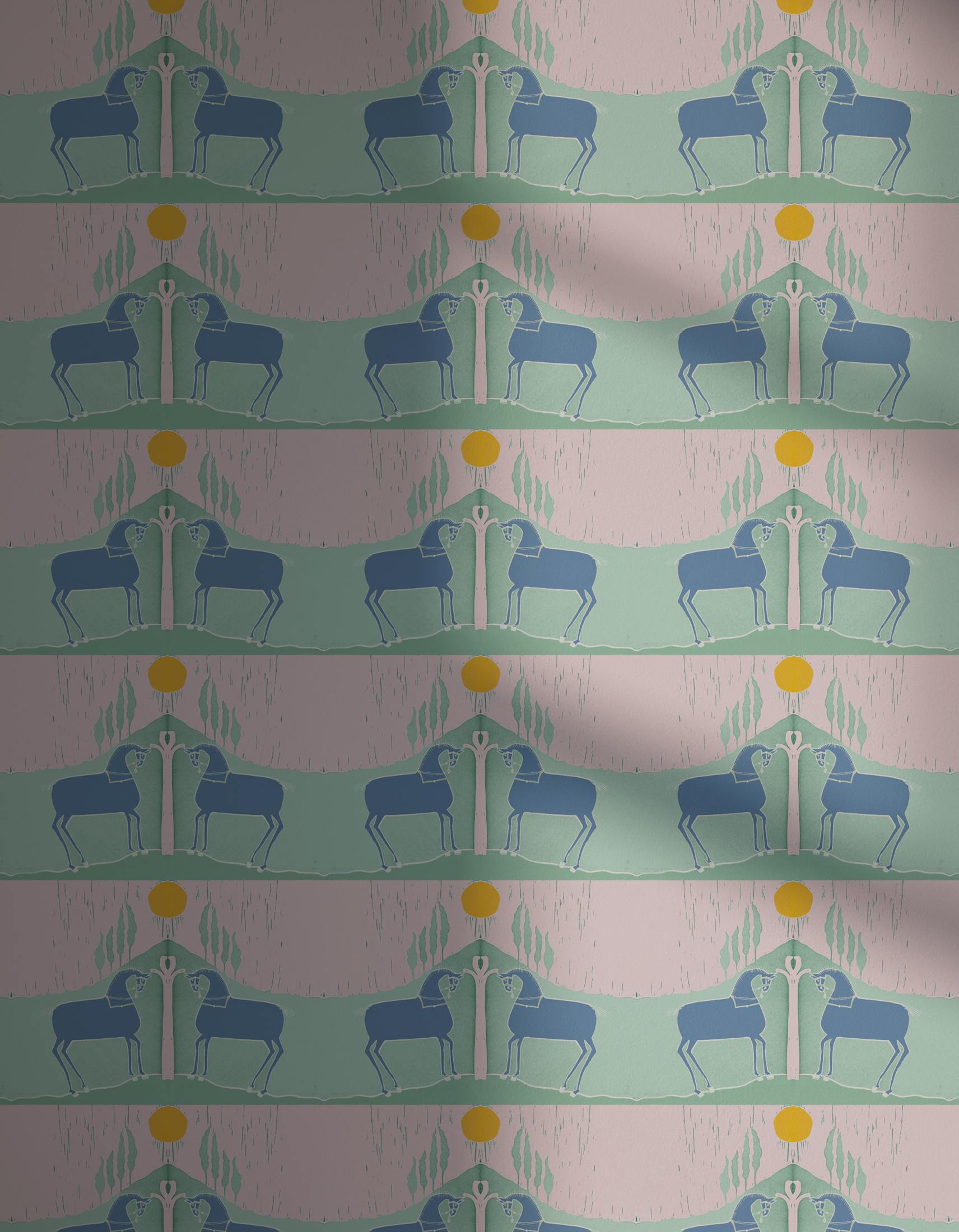 Lick x Annika Reed Western 03 pink and mint green animal wallpaper with shadow
