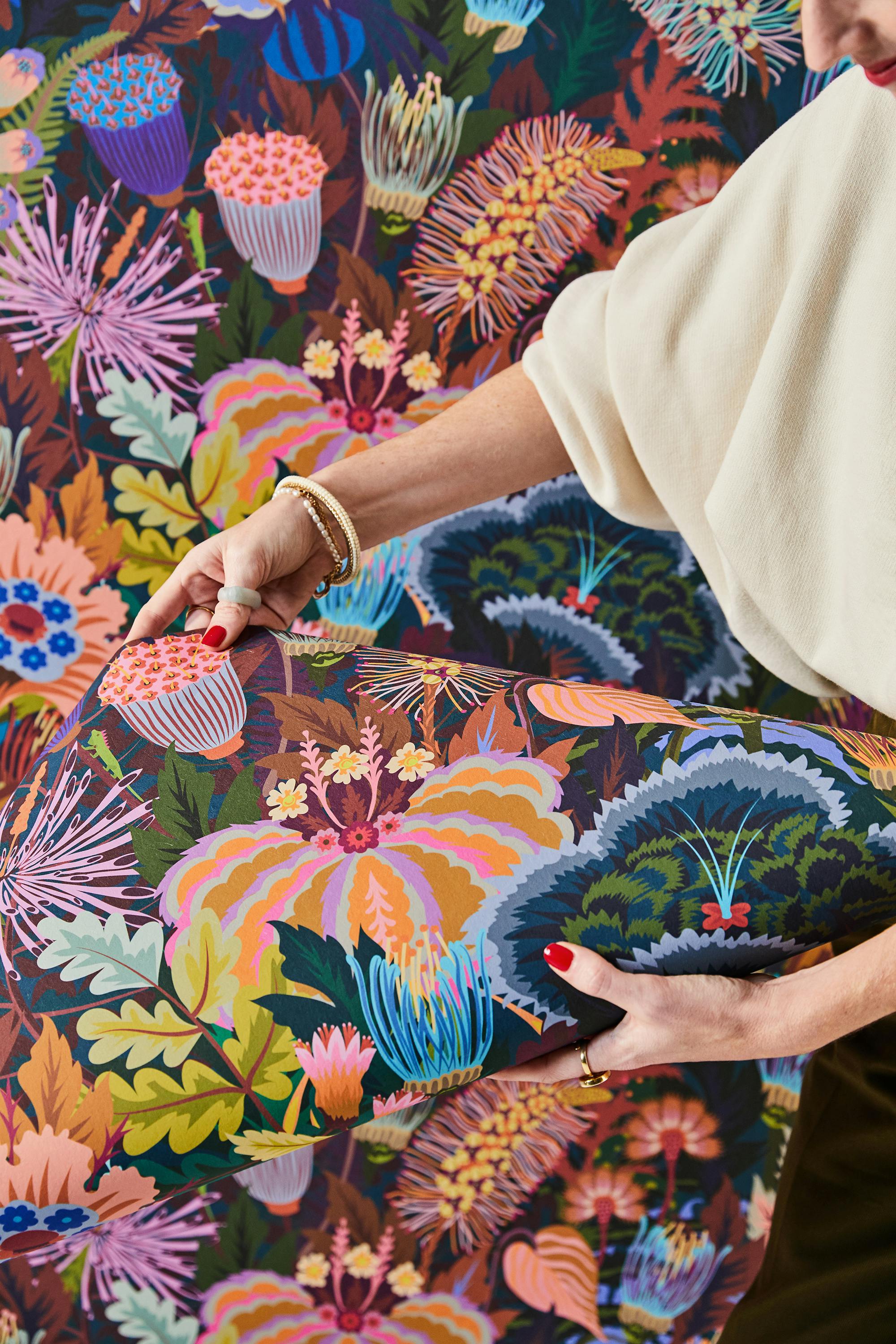 Woman holding Lick x Natasha Coverdale Mars Meadow 01 wallpaper