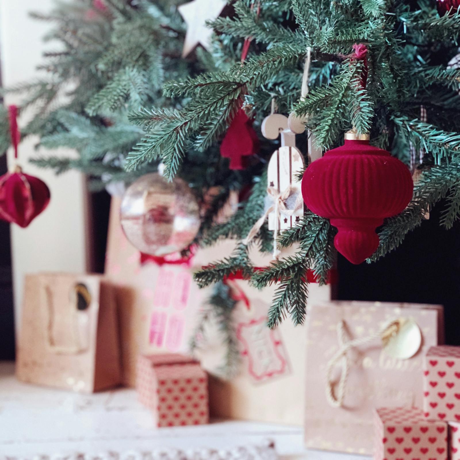 Christmas tree with paper baubles
