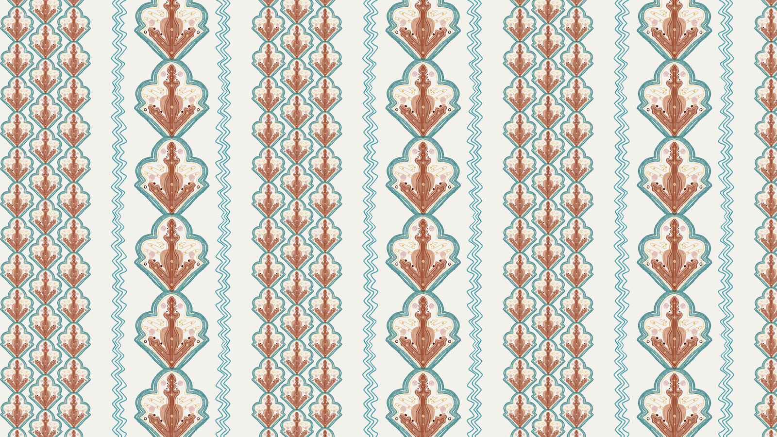 Lick x Lottie McDowell Travelling Tiles 02 orange patterned mosaic wallpaper
