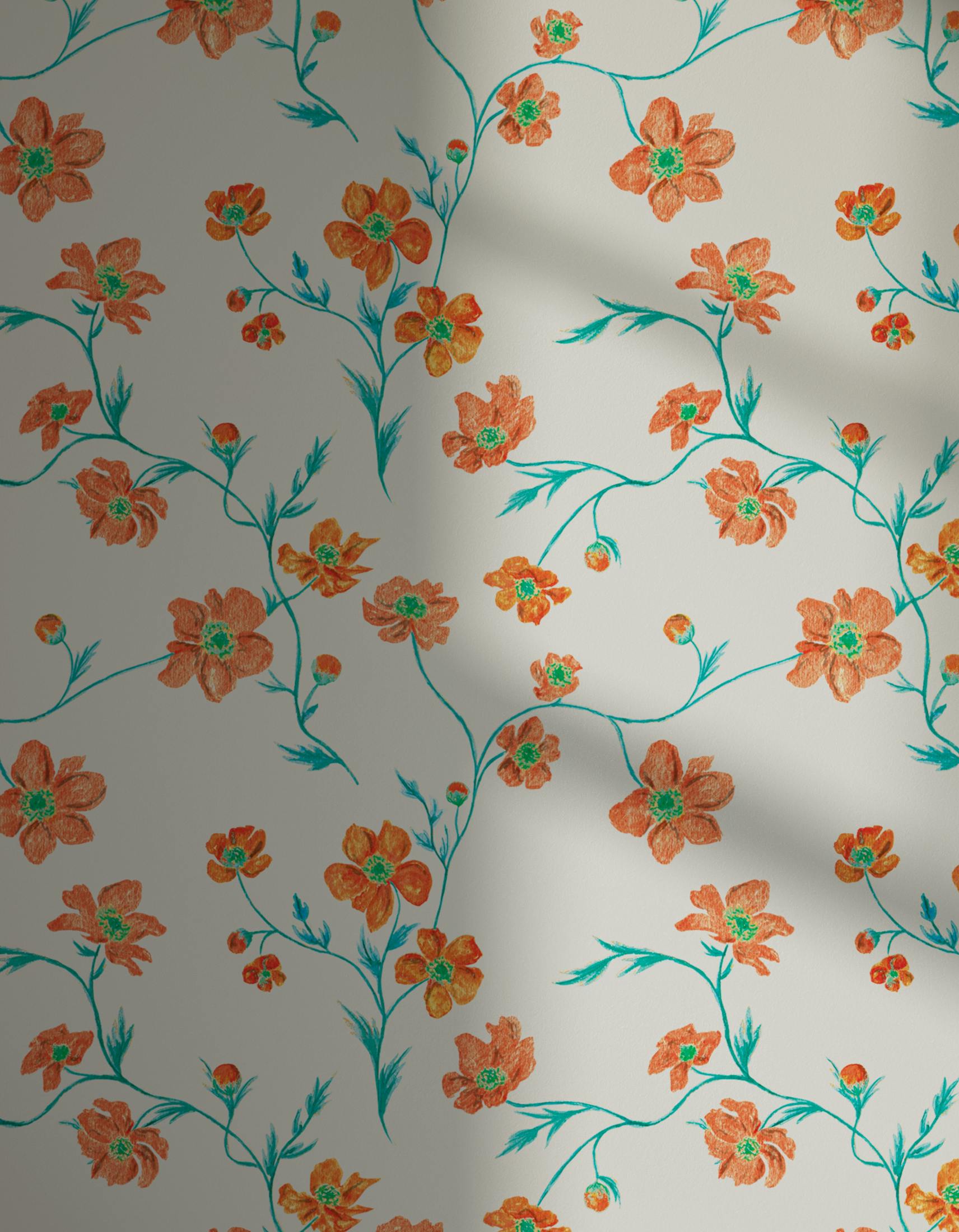 Lick x Jenna Hewitt Anemone 02 orange floral wallpaper with shadow