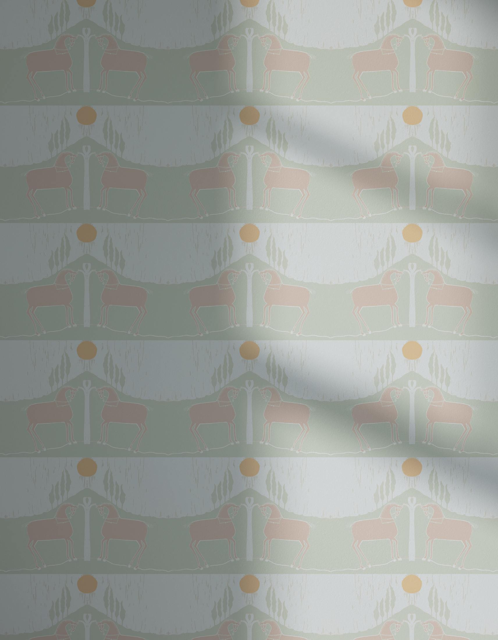 Lick x Annika Reed Western 02 white and mint green animal wallpaper with shadow