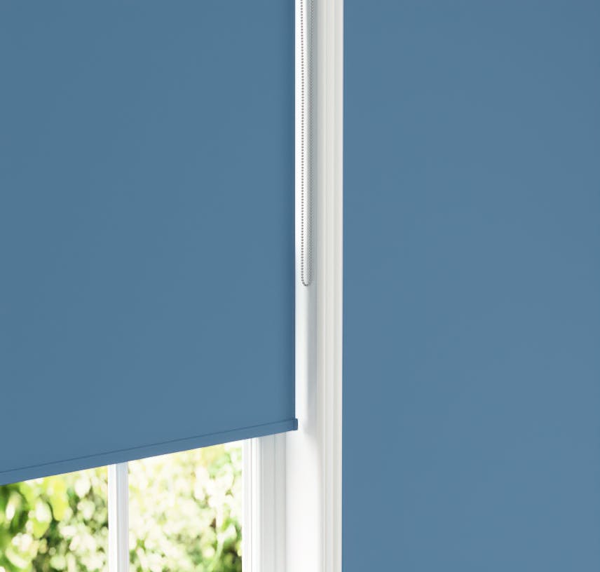 Lick Blue 05 roller blinds against Blue 05 wall