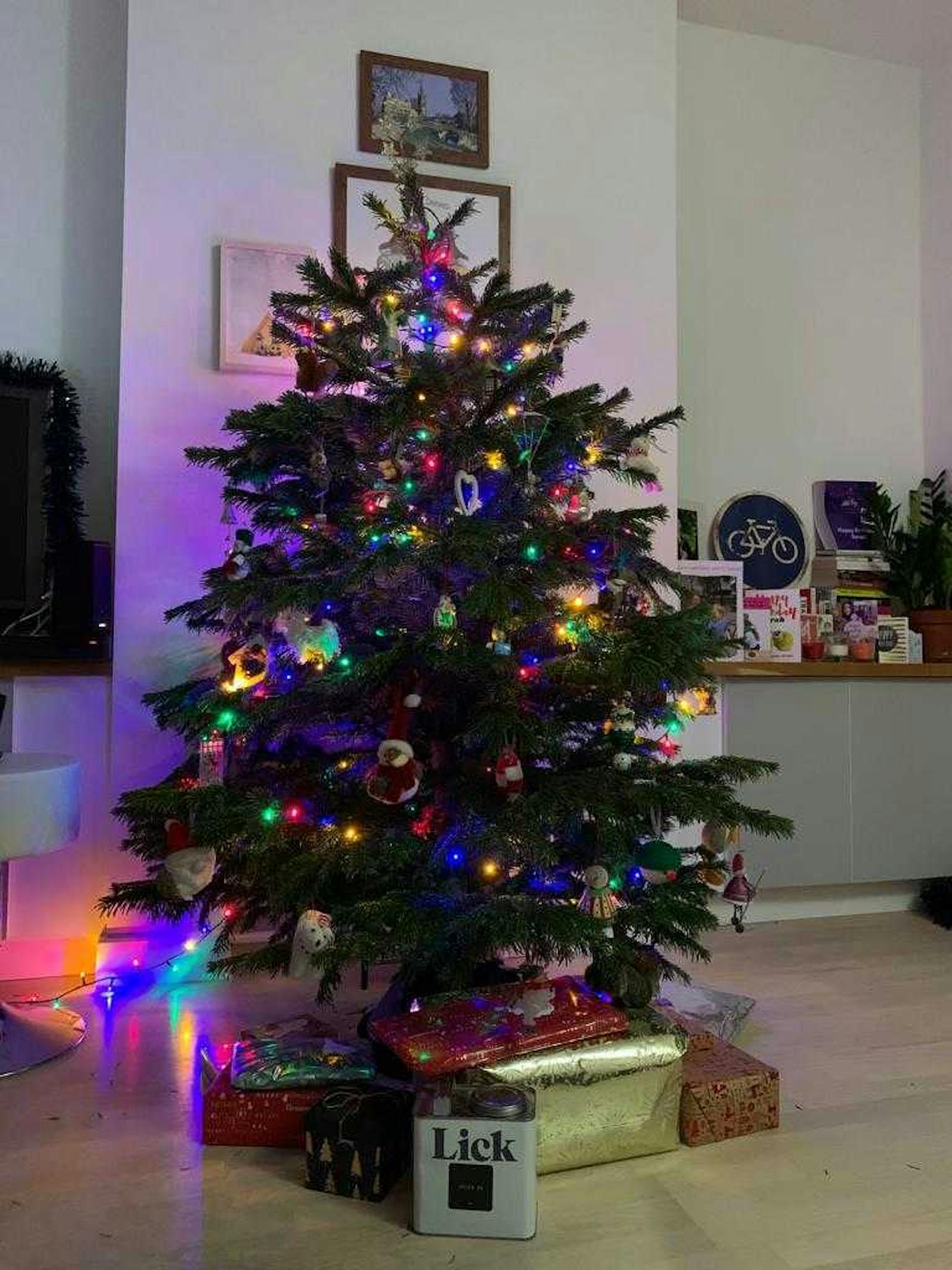 Christmas tree with multi-coloured fairy lights