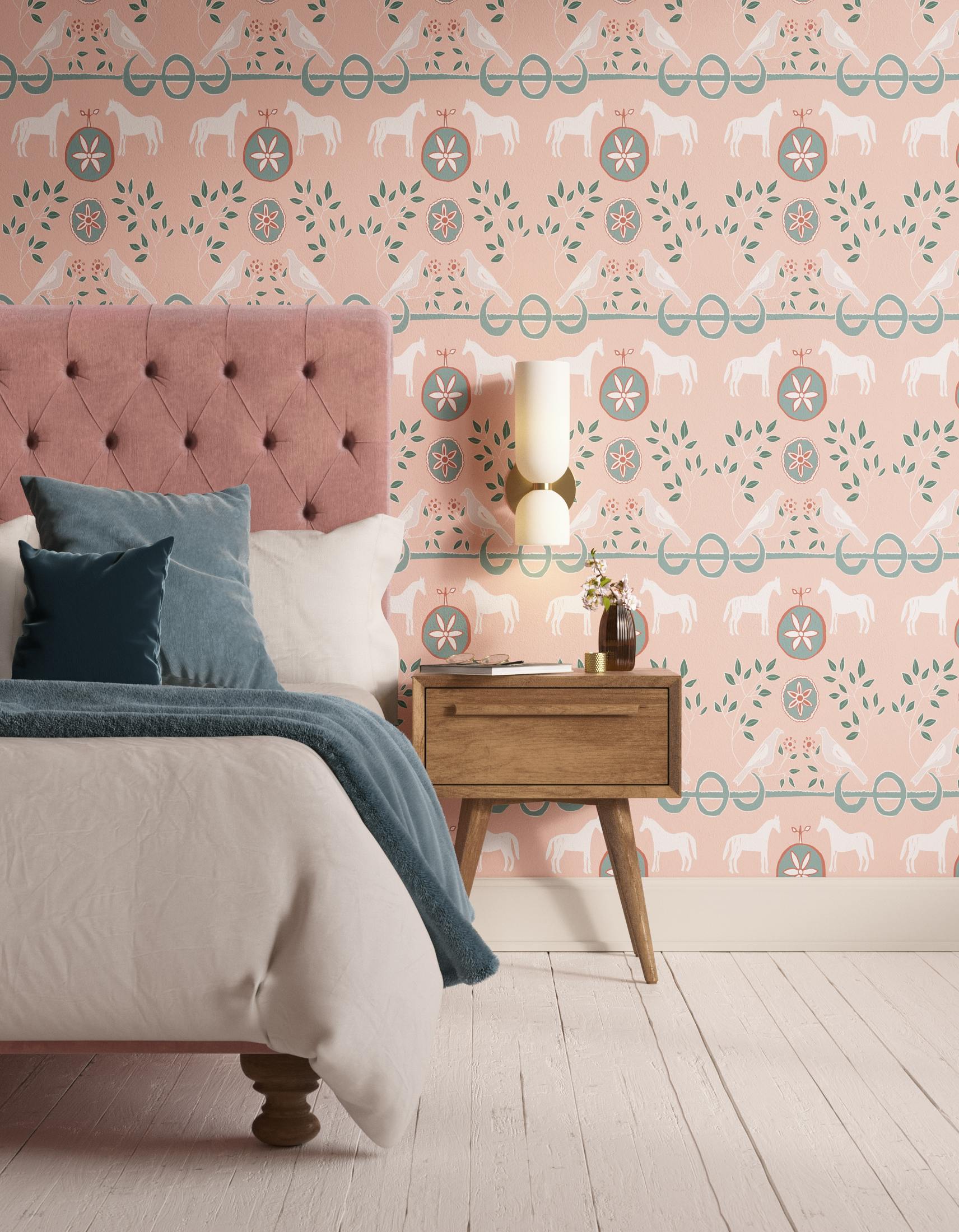 Bedroom decorated with Lick x Annika Reed Dove 01 kid's green dove wallpaper