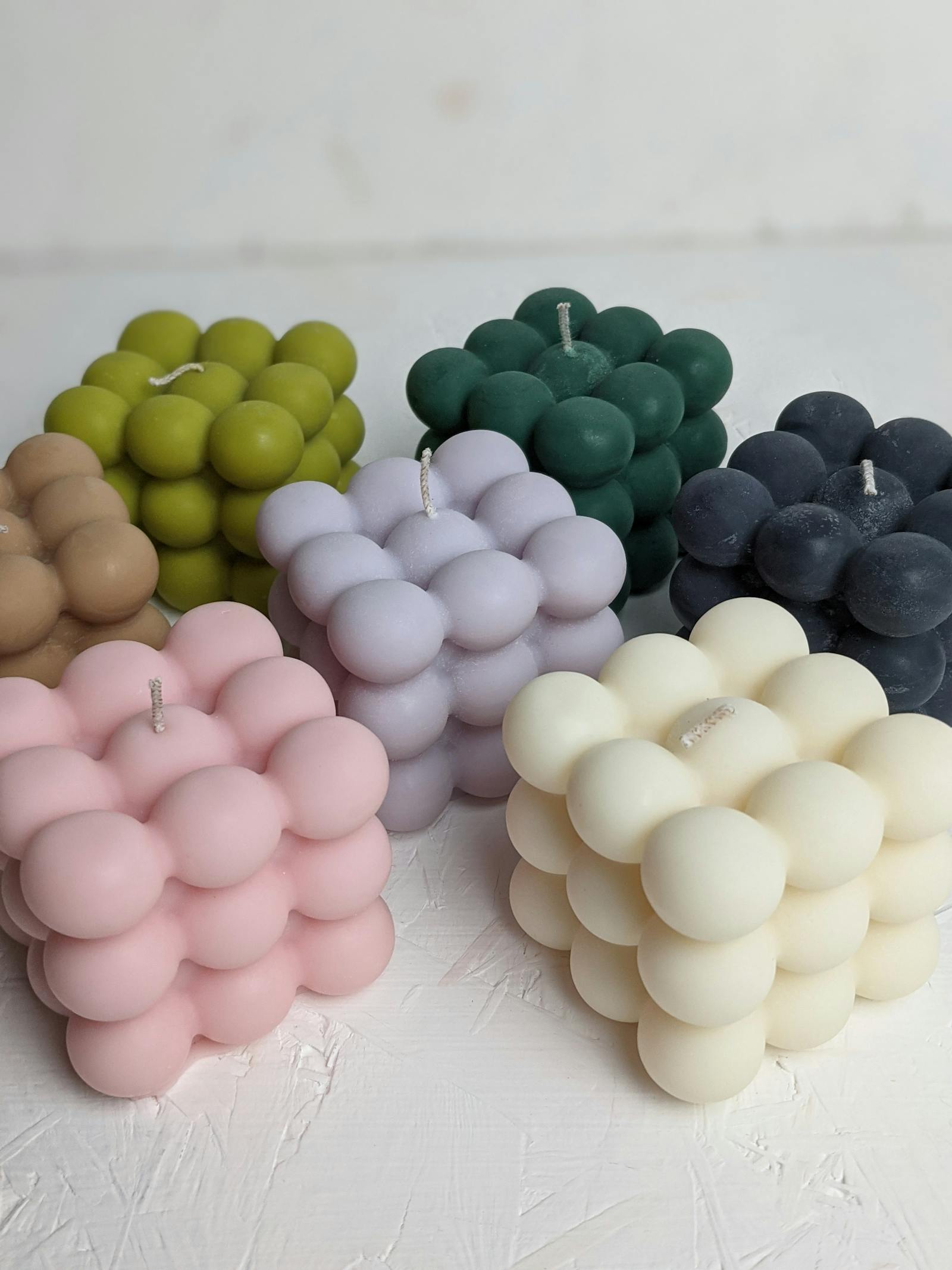 Group of coloured bubble candles