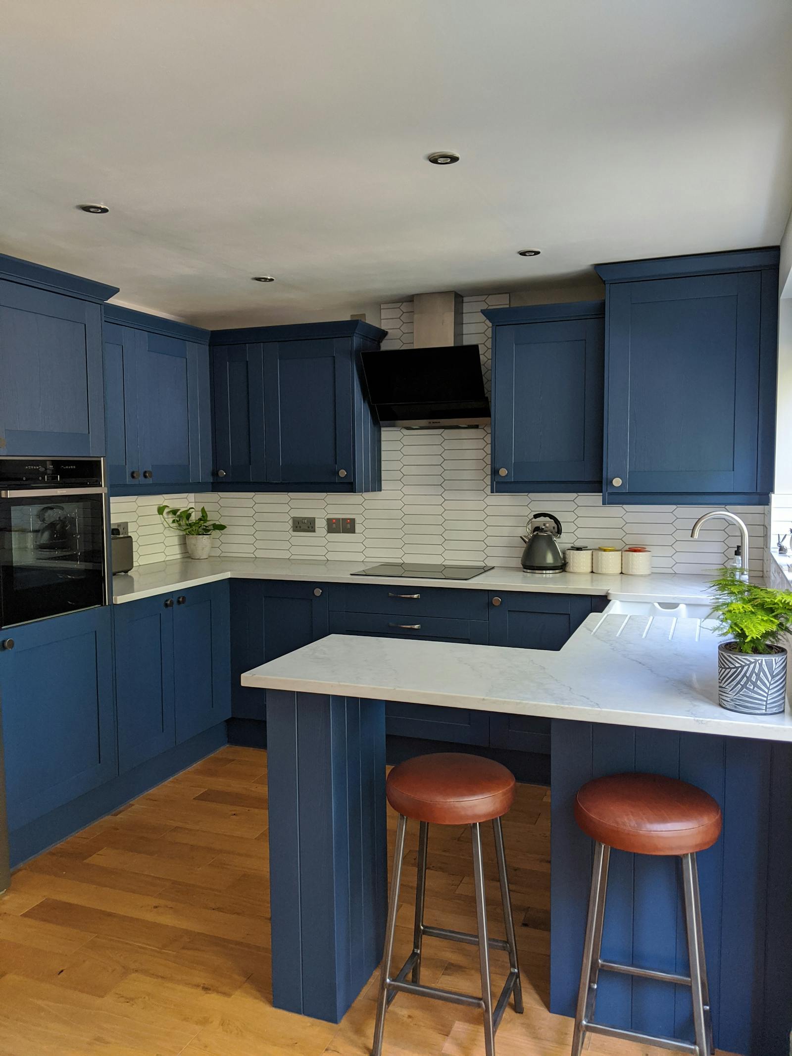 Kitchen cabinets painted in Lick Blue