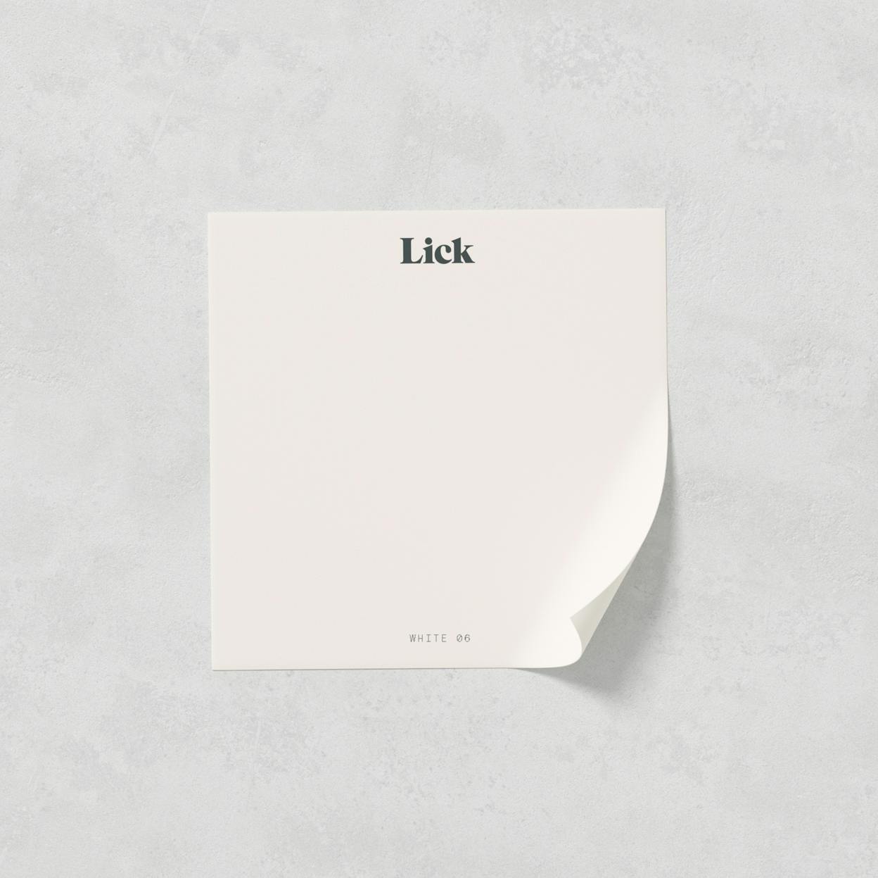 Peel and stick sample of Lick White 06 paint colour