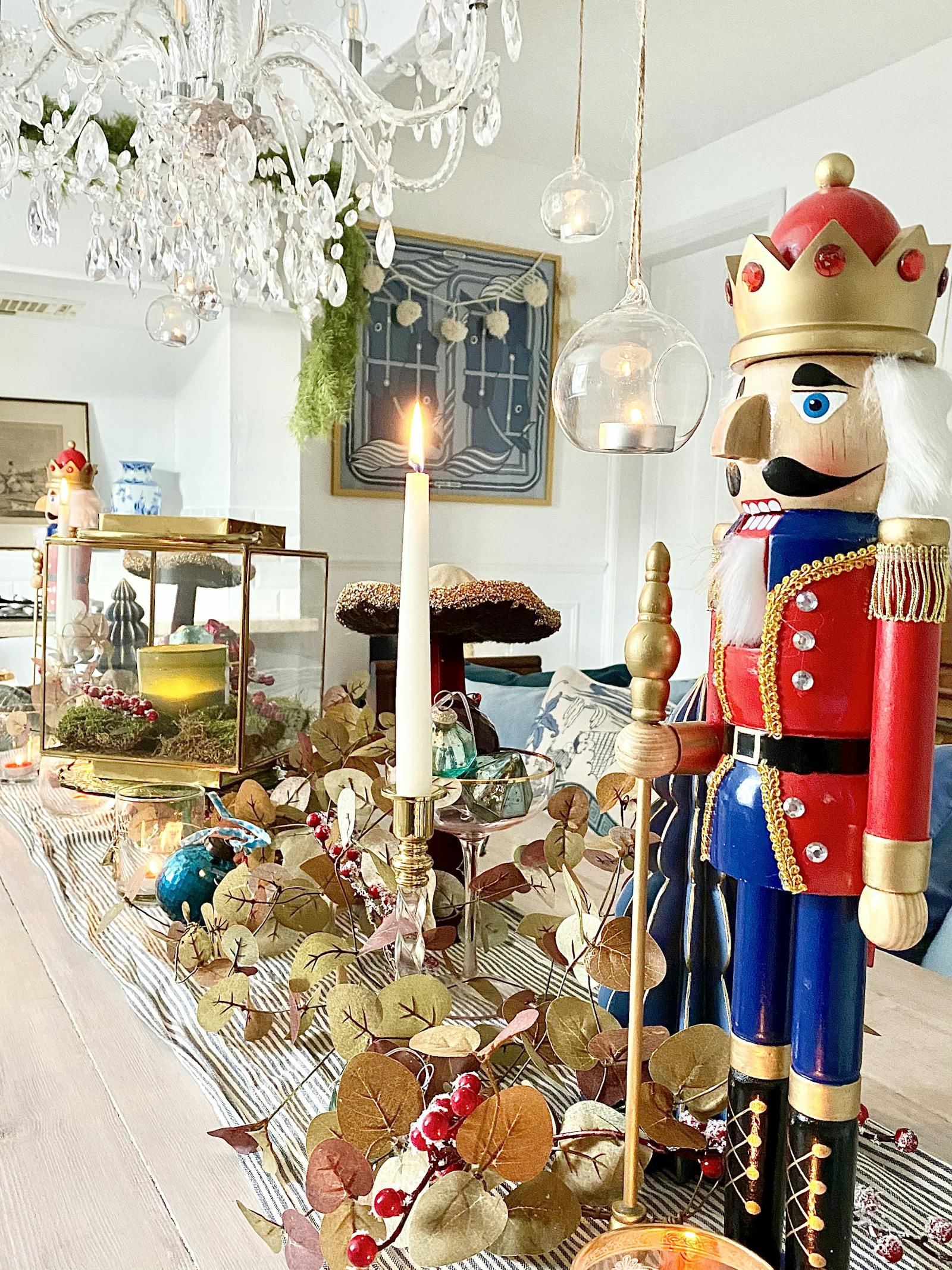 Fully decorated dining table with Christmas toy soldiers