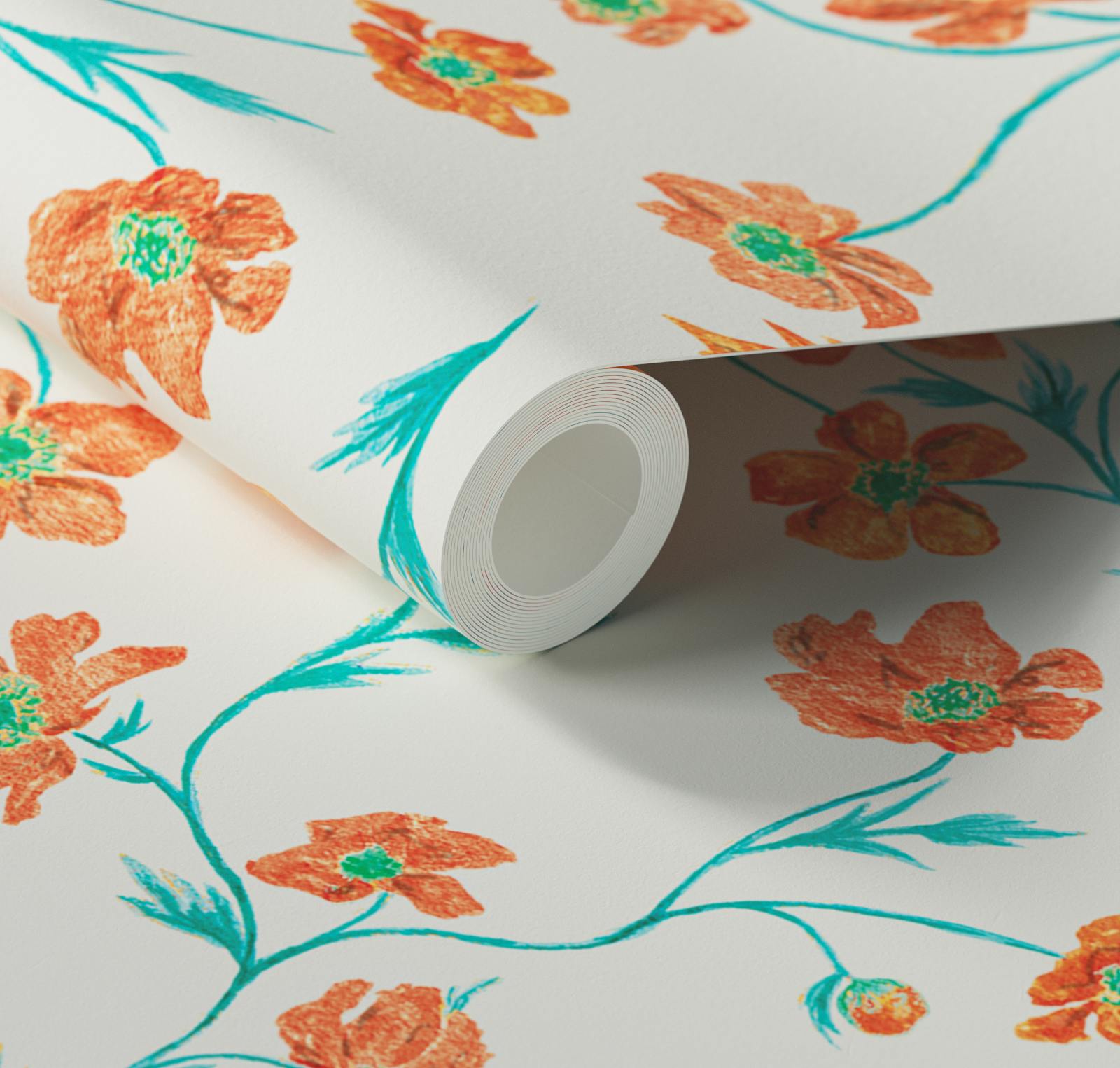 Close up of Lick x Jenna Hewitt Anemone 02 orange floral wallpaper