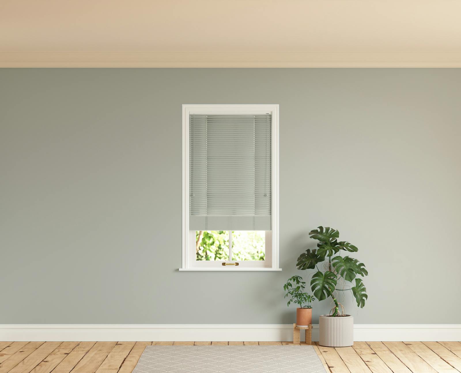 Room with walls painted in Lick Grey 04 and Grey 04 Venetian blinds
