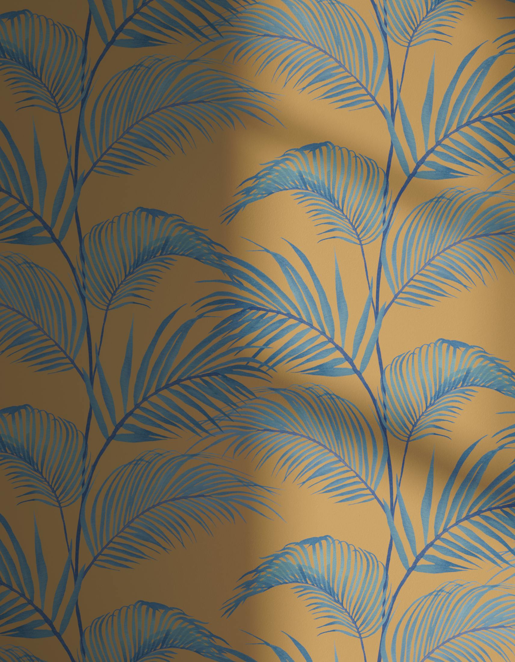 Lick x Belinda Bayley Jungle 01 orange palm leaf wallpaper with shadow