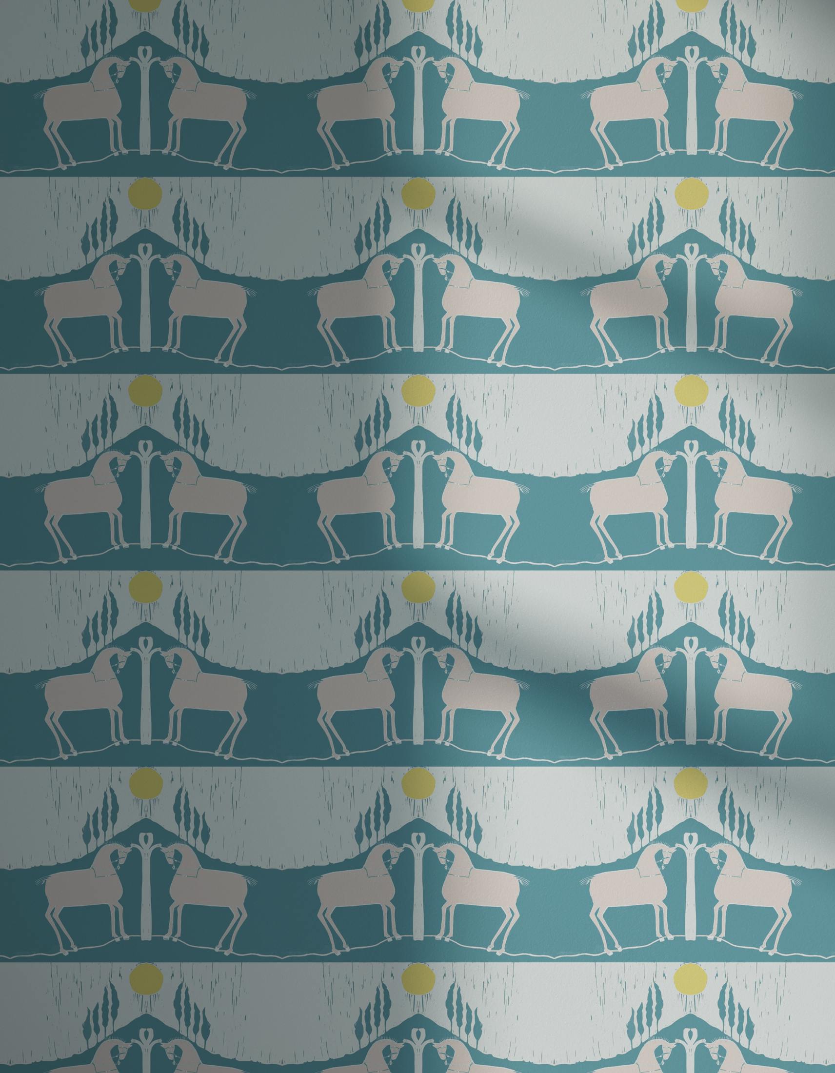 Lick x Annika Reed Western 01 teal and yellow animal wallpaper with shadow