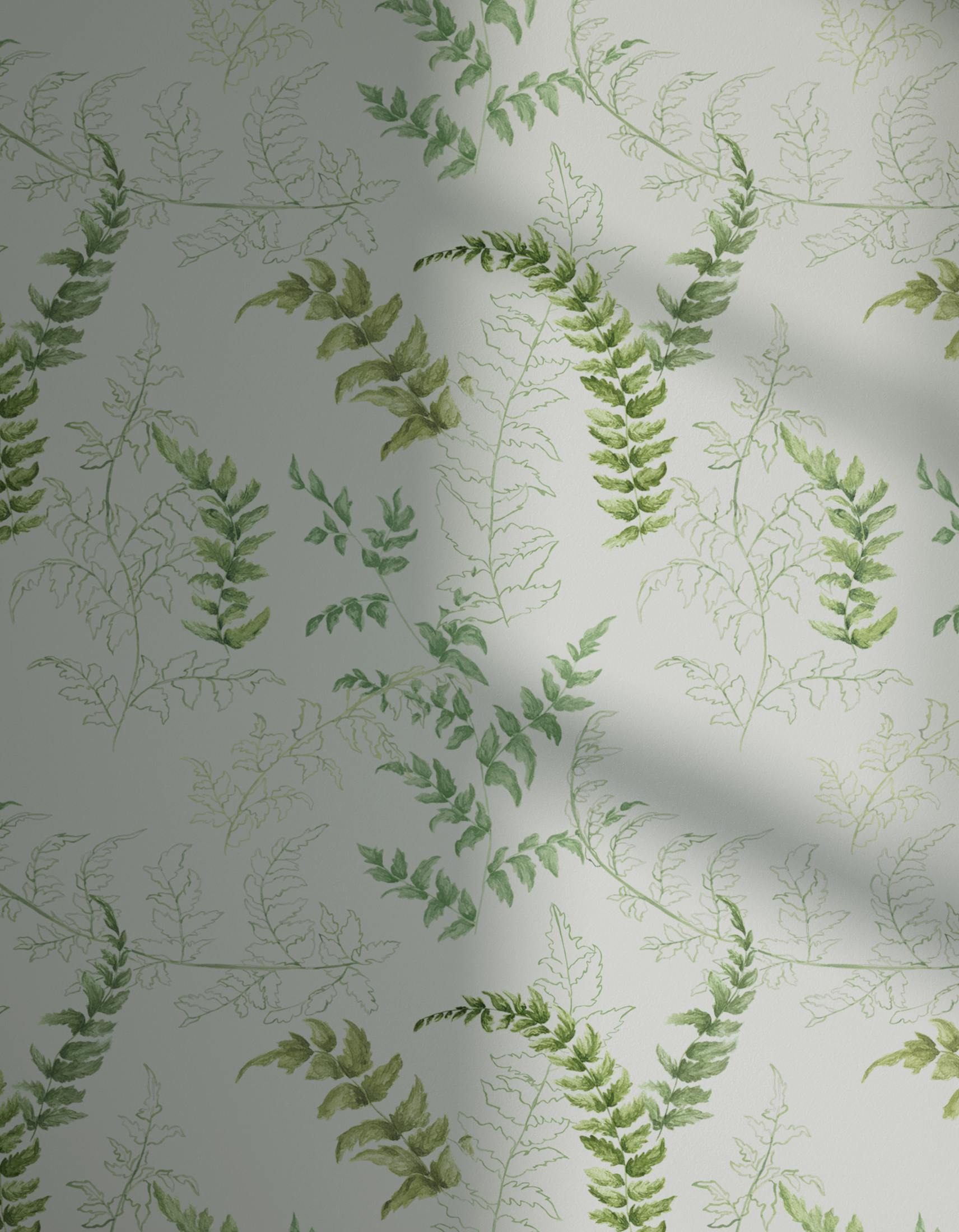 Lick x Jenna Hewitt Fern 01 green botanical wallpaper with shadow